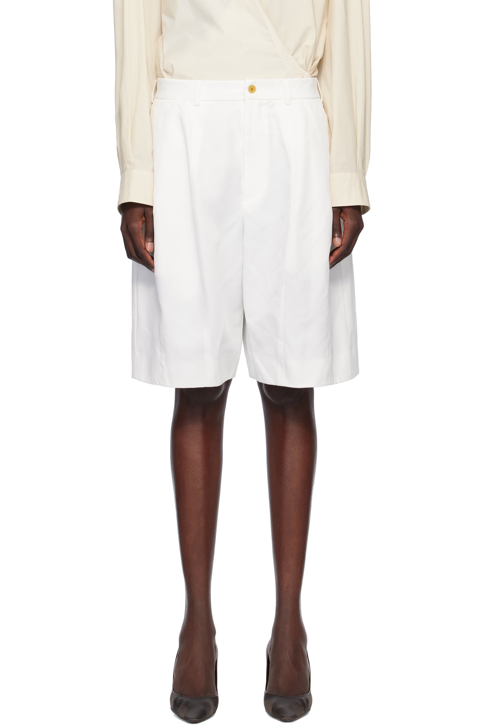 Black Comme des Garçons - Short blanc en sergé de polyester