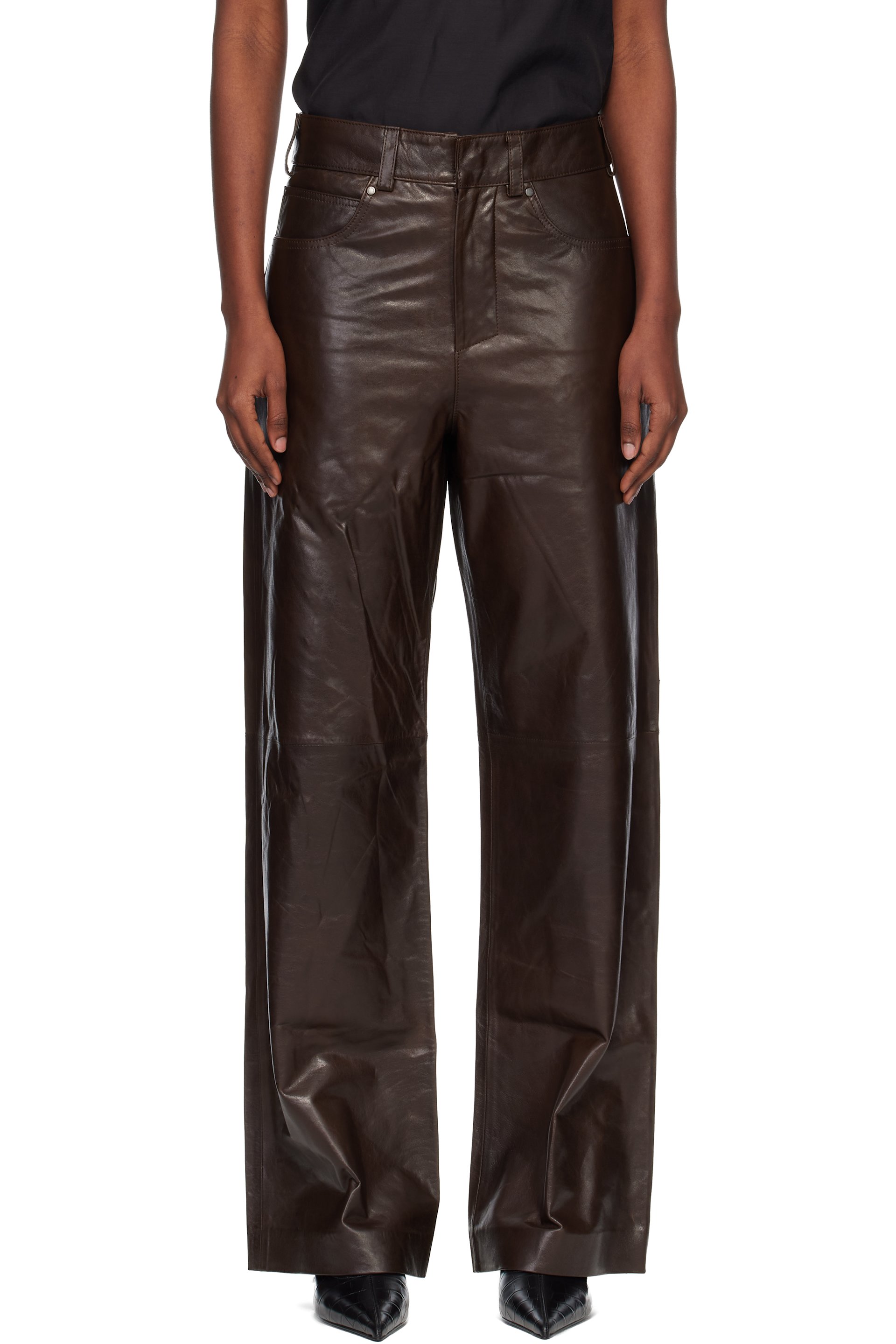 Entire Studios - Brown Straight Leg Leather Pants