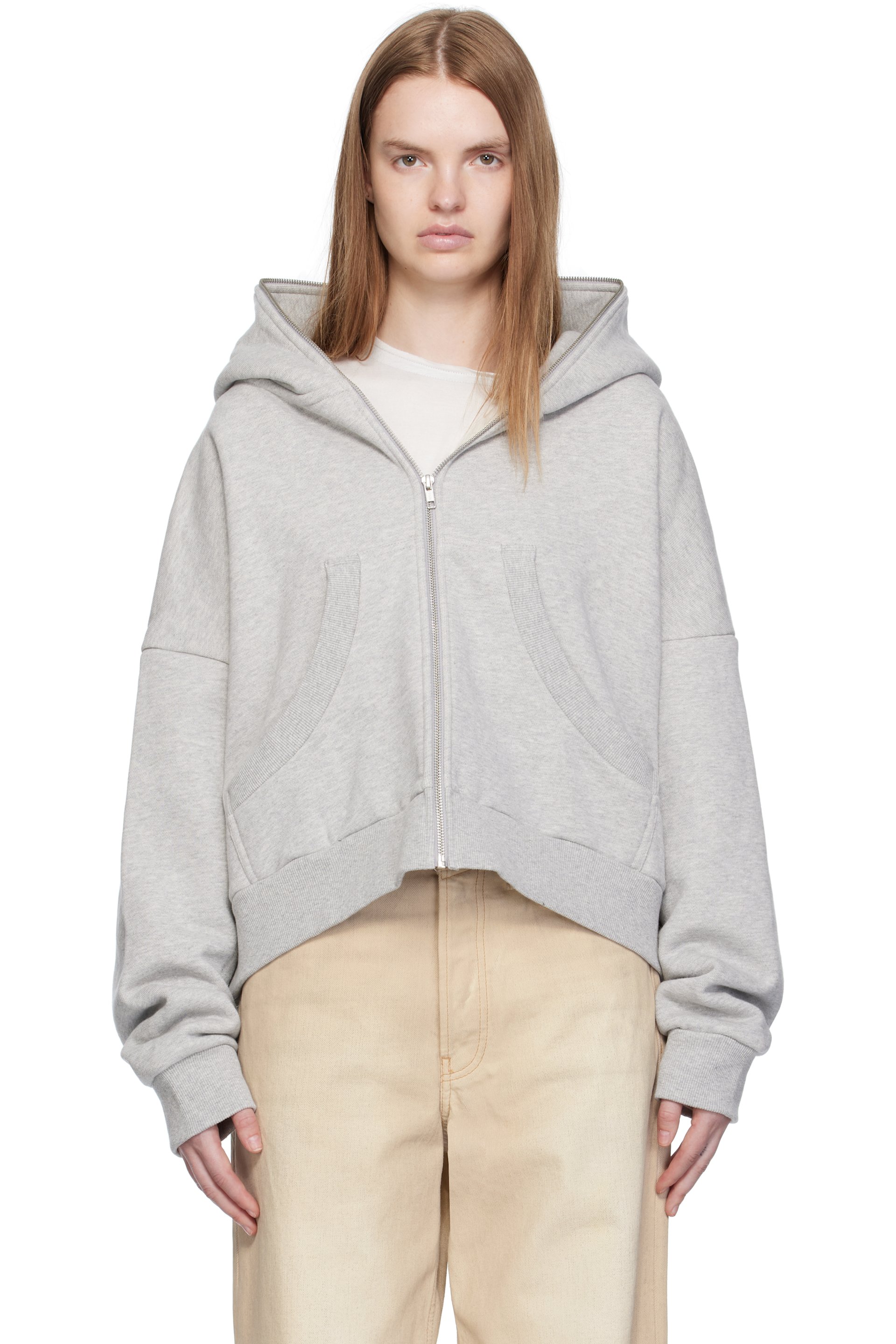 Entire Studios - Pull à capuche gris à glissière prolongée
