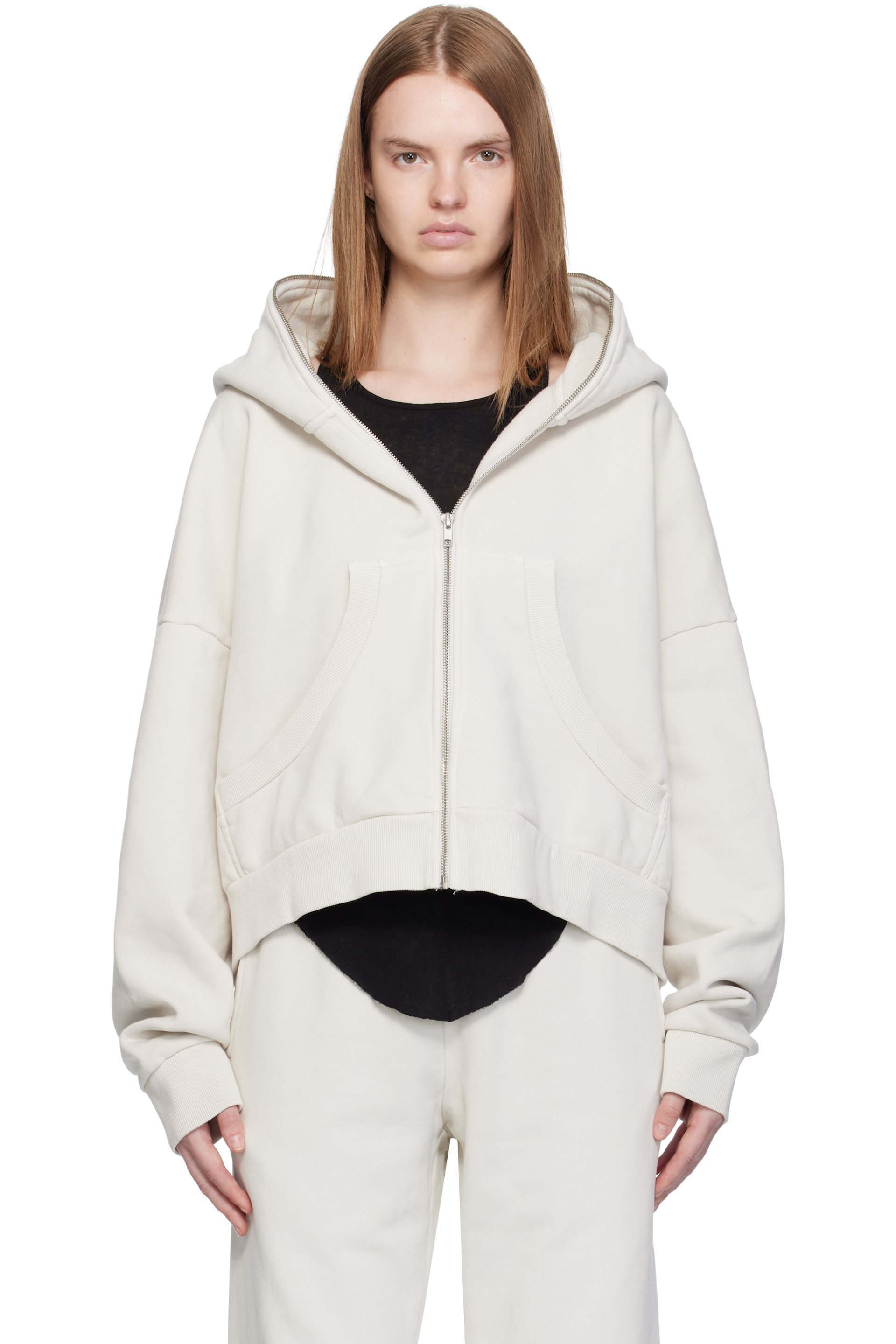 Entire Studios - Pull à capuche blanc cassé à glissière prolongée