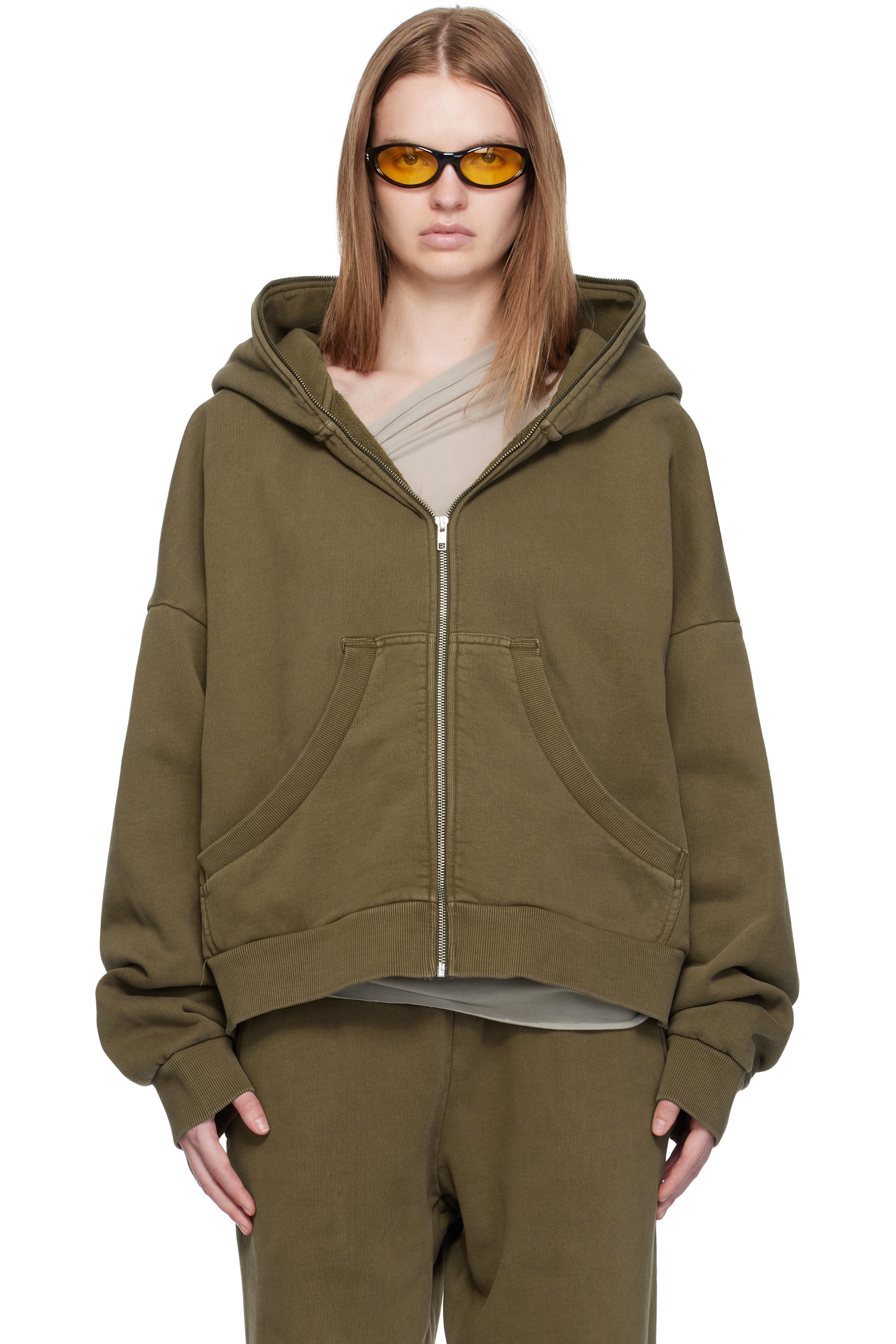 Entire Studios - Pull à capuche vert à glissière prolongée