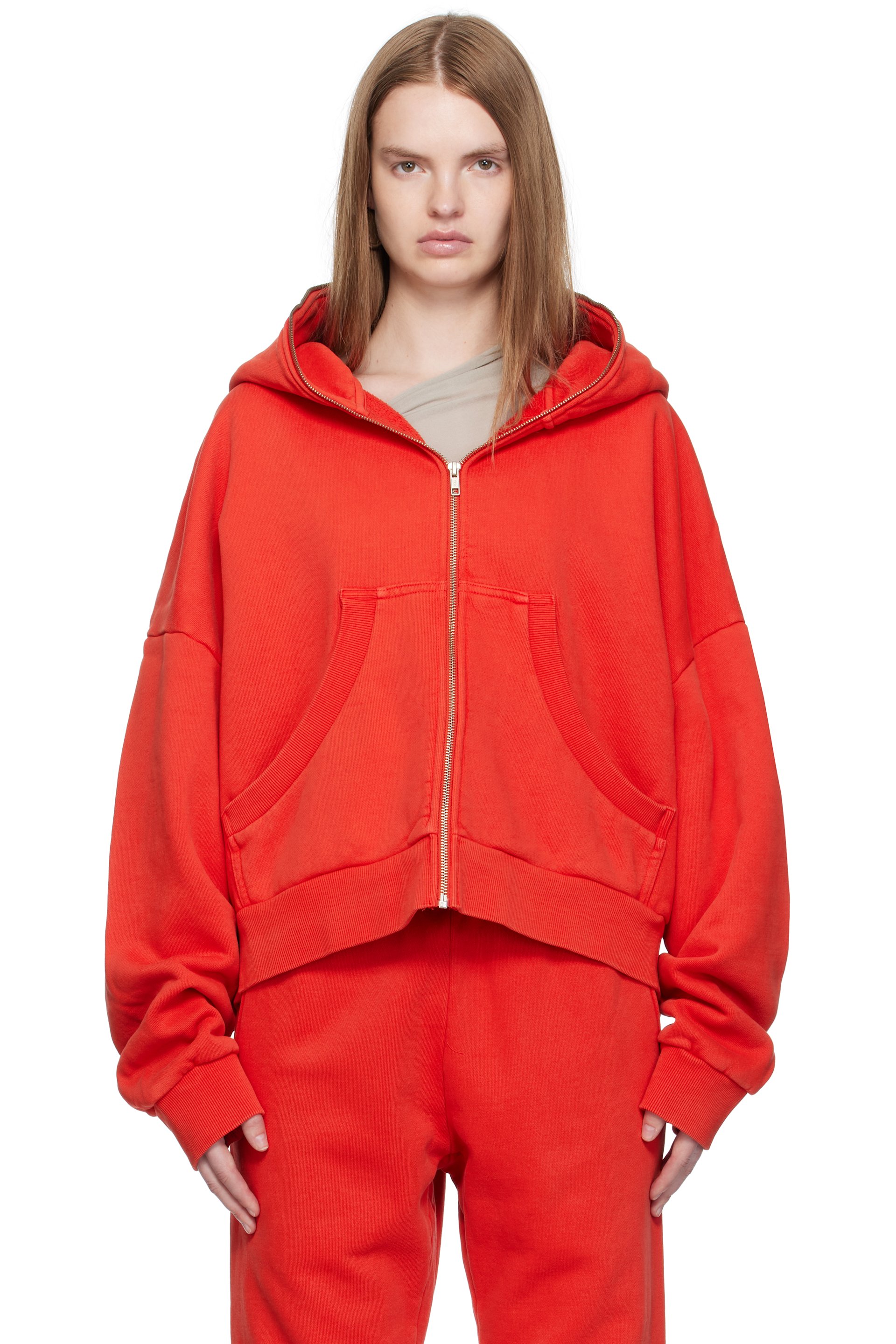 Entire Studios - Pull à capuche rouge à glissière prolongée