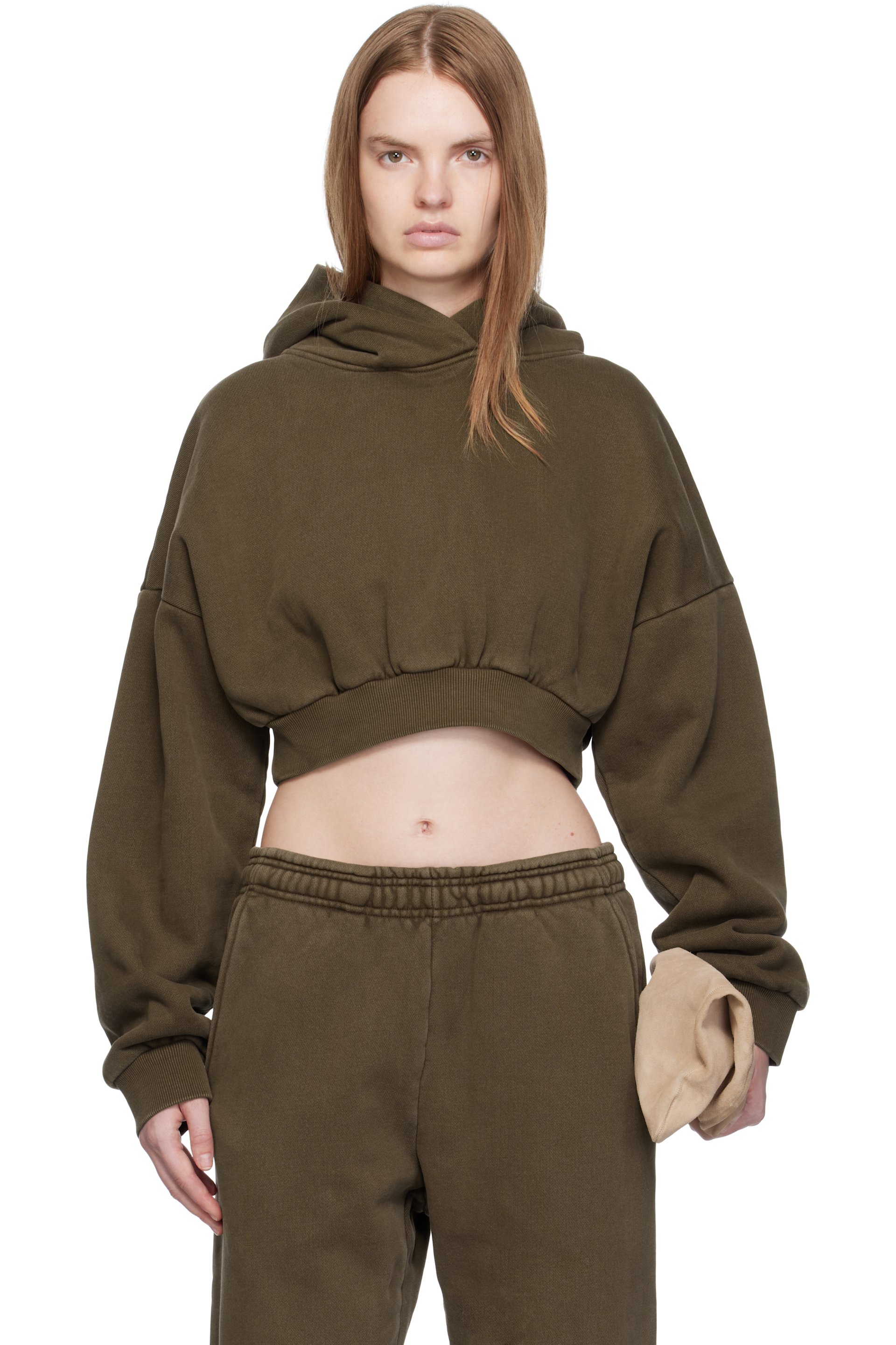 Entire Studios - Pull à capuche écourté épais brun