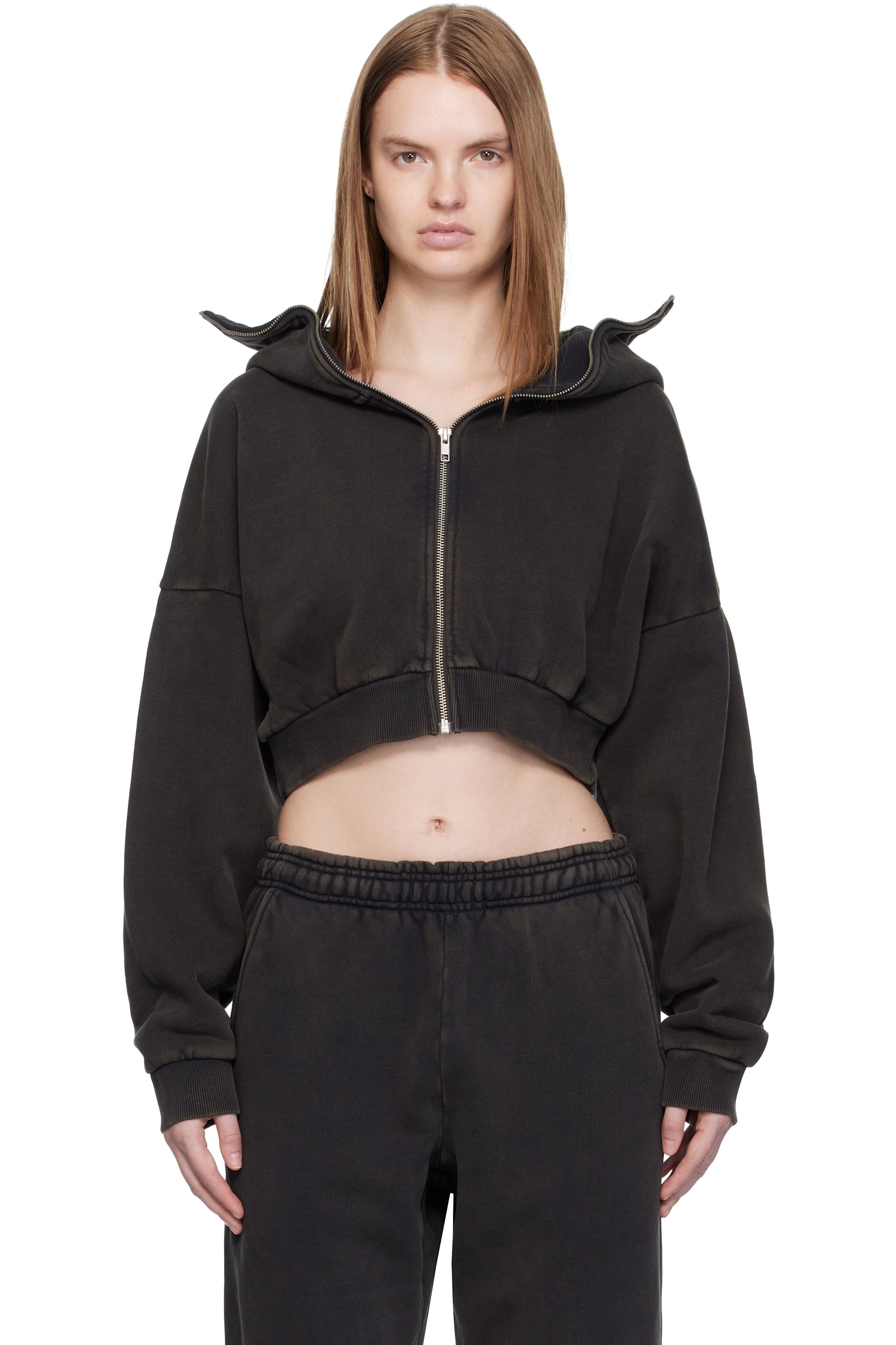 Entire Studios - Pull à capuche écourté noir à glissière
