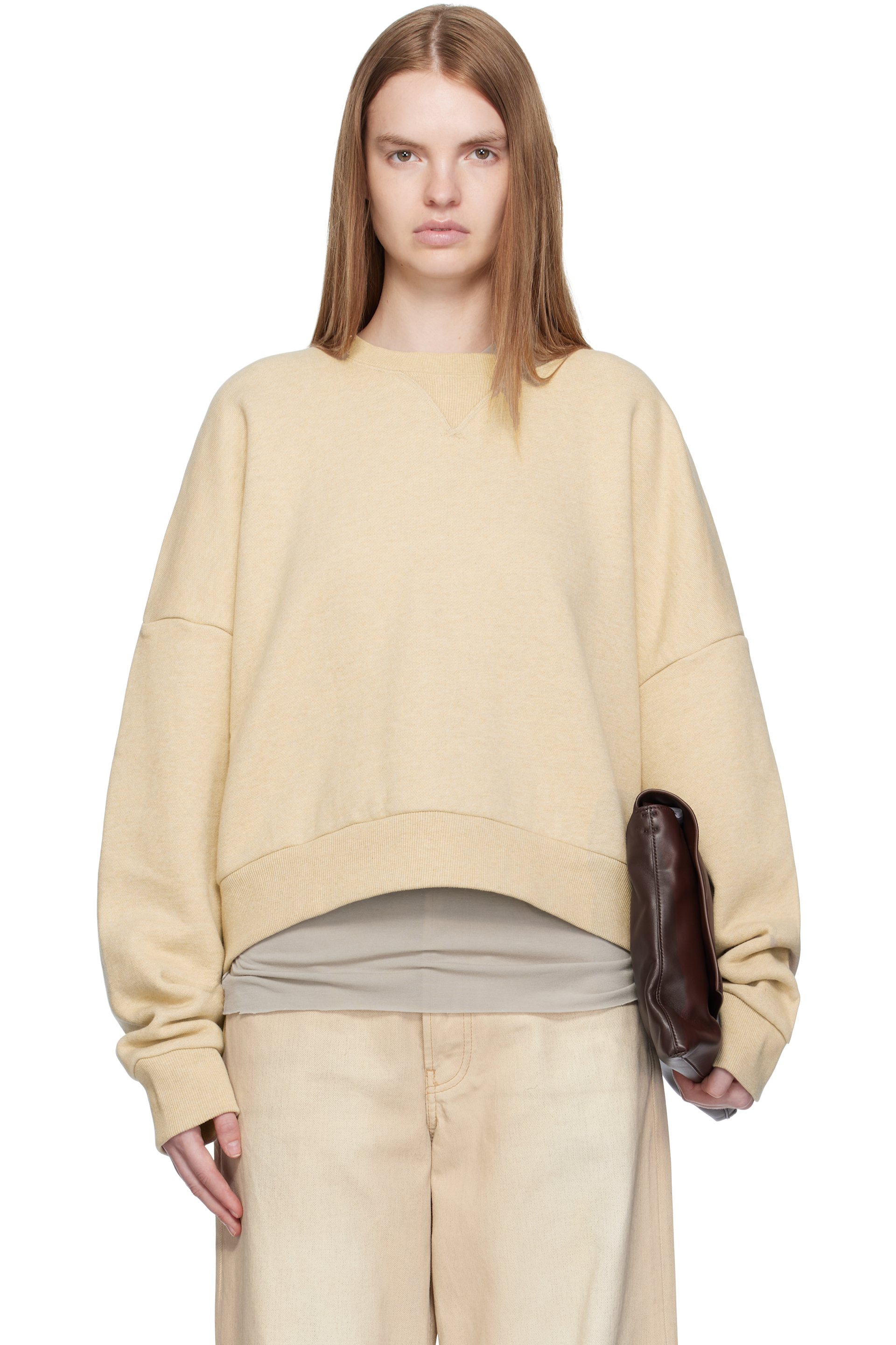 Entire Studios - Pull molletonné droit beige à col ras du cou