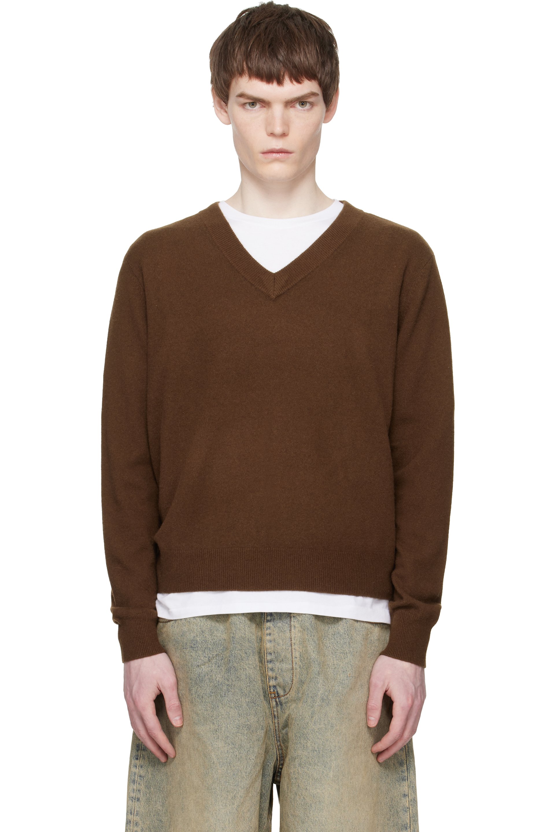 Entire Studios - Brown Knit V Neck Sweater