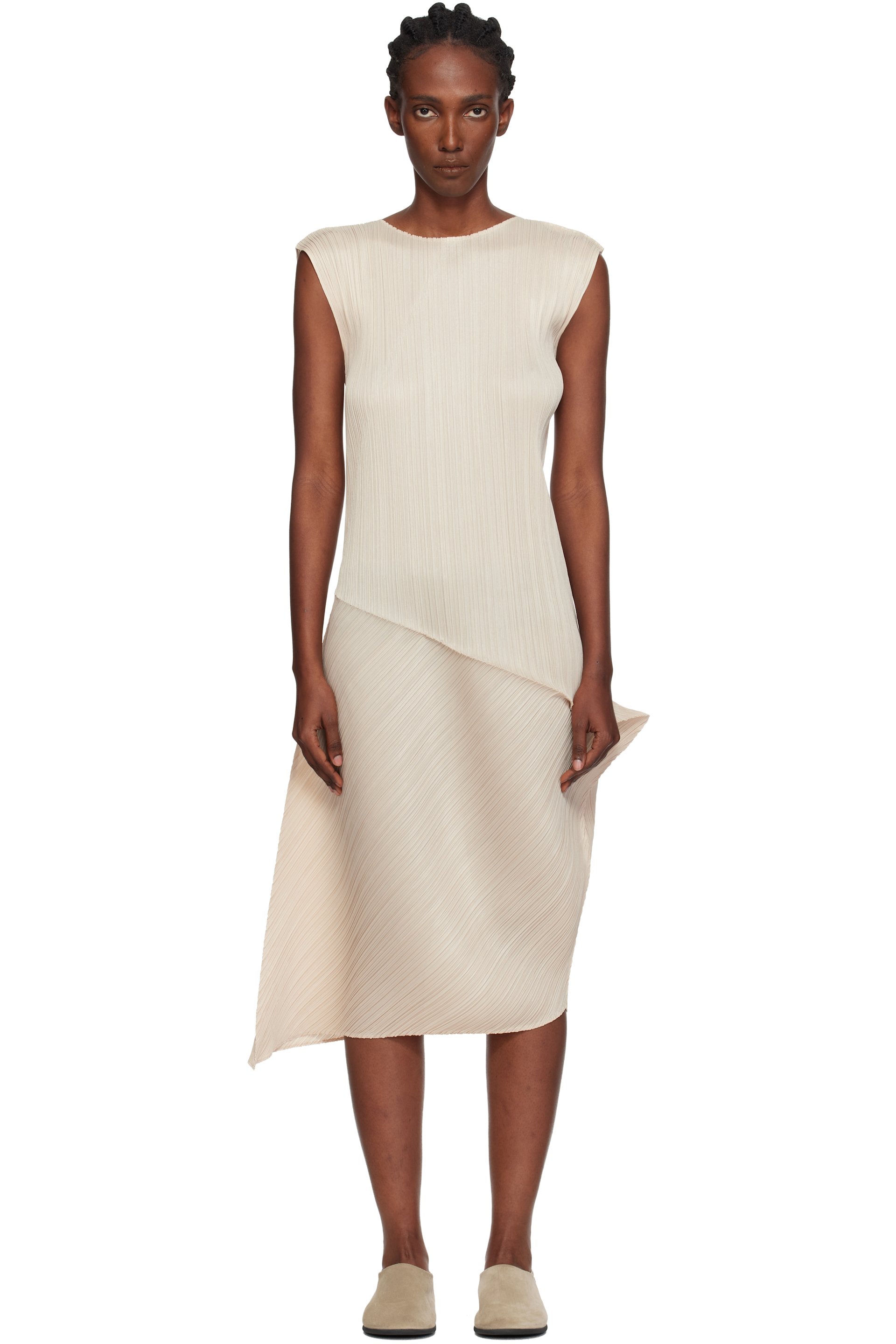 PLEATS PLEASE ISSEY MIYAKE - Robe midi Leap beige