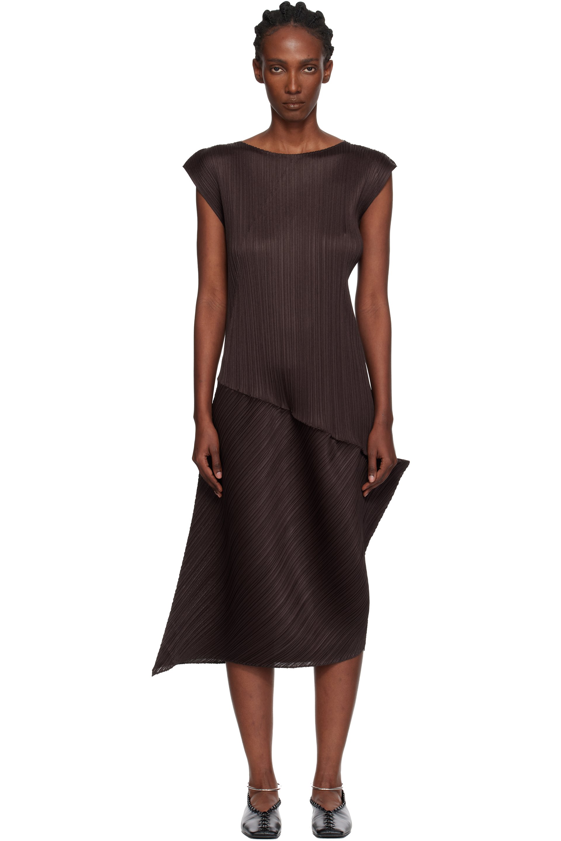 PLEATS PLEASE ISSEY MIYAKE - Robe midi Leap brune
