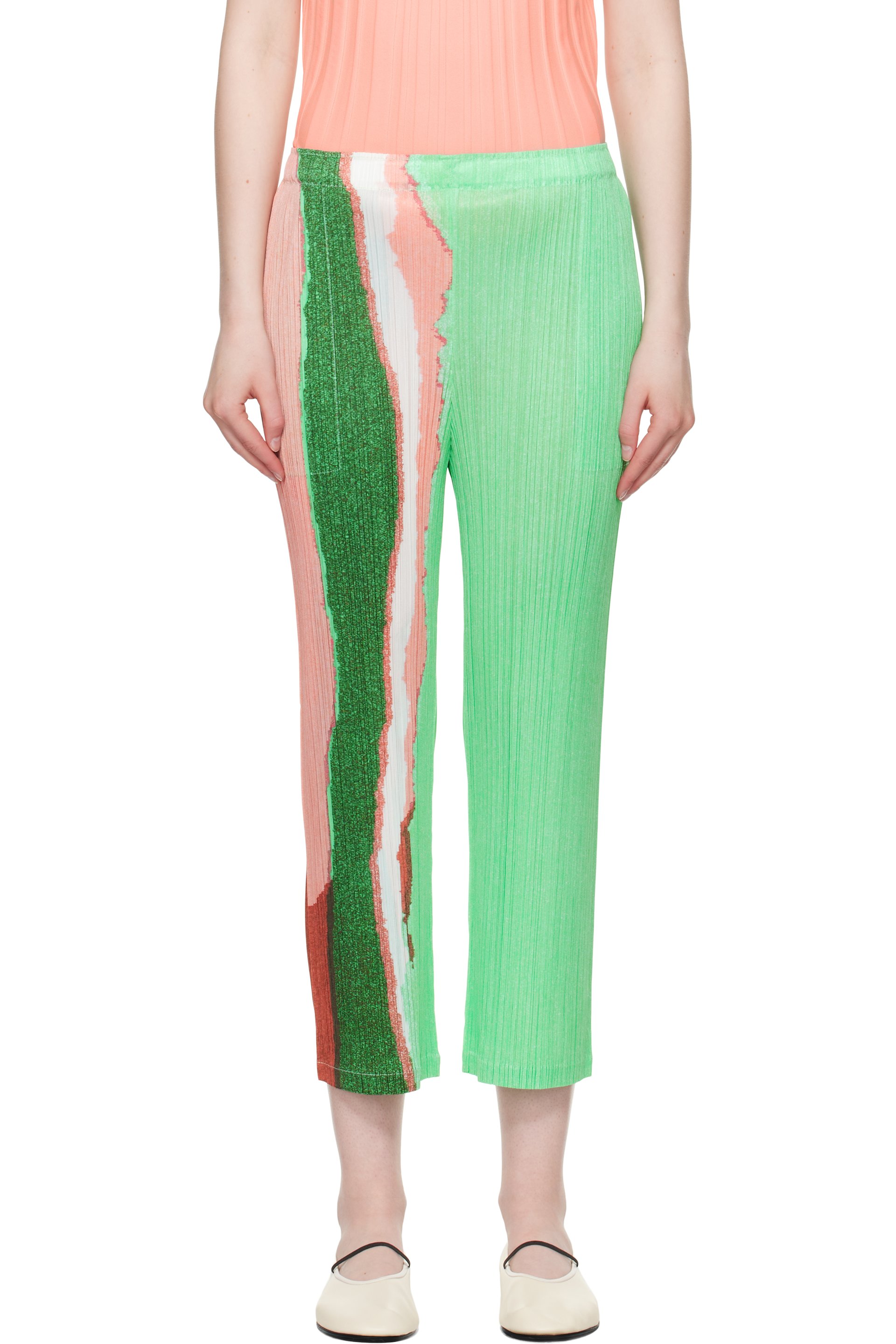 PLEATS PLEASE ISSEY MIYAKE - Pantalon Grainy Colors vert