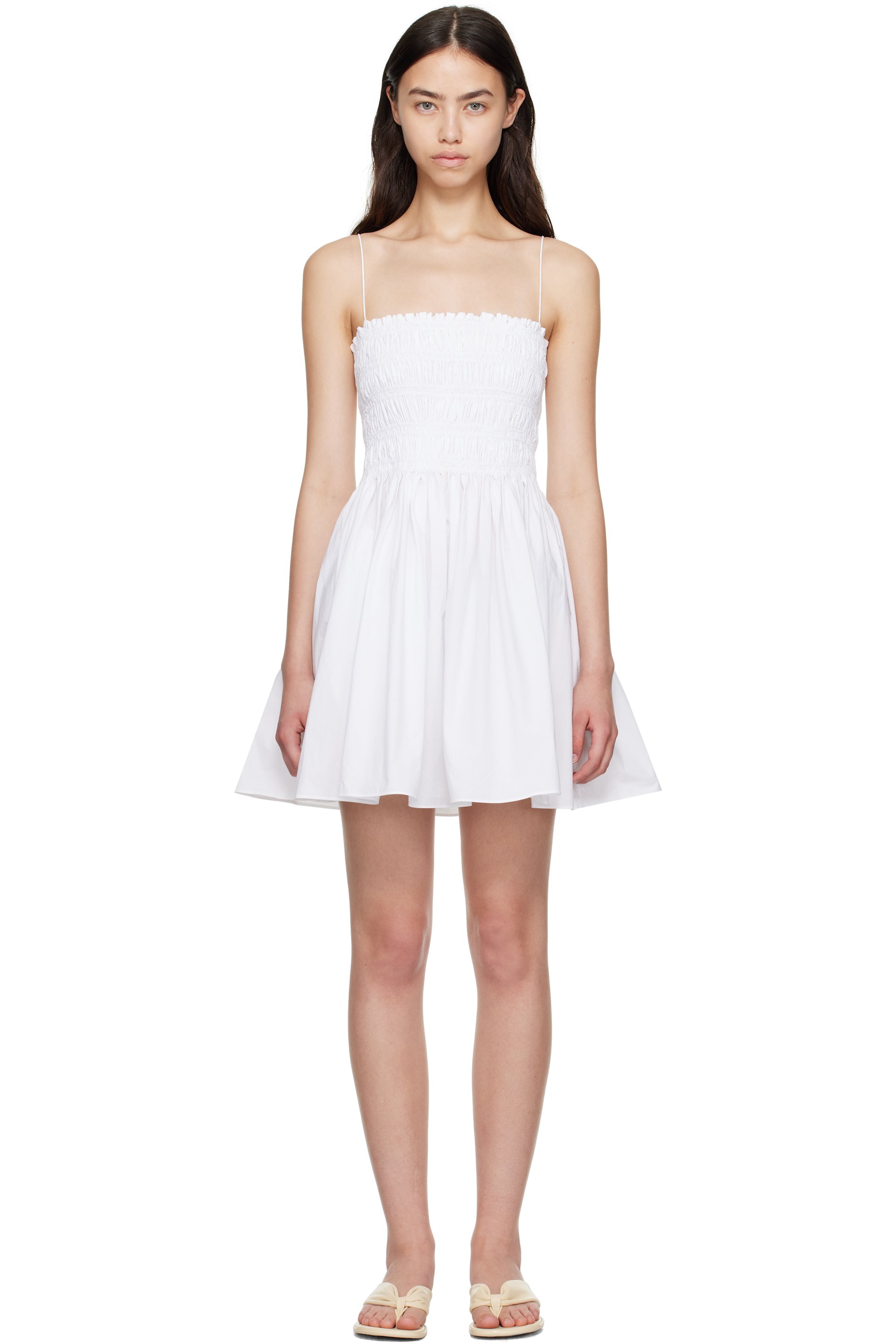 Matteau - Robe courte blanche à corsage à bouillons