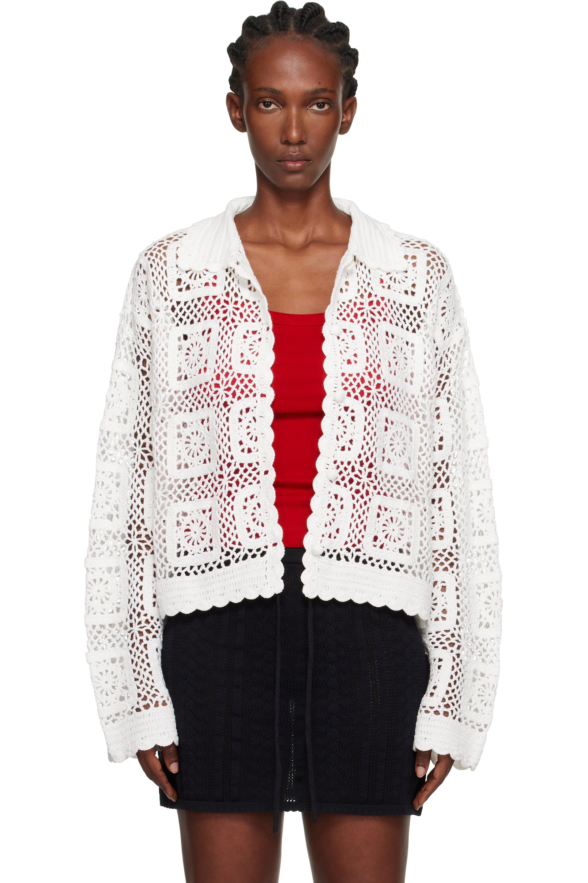 Holzweiler - Cardigan Rosie blanc en crochet