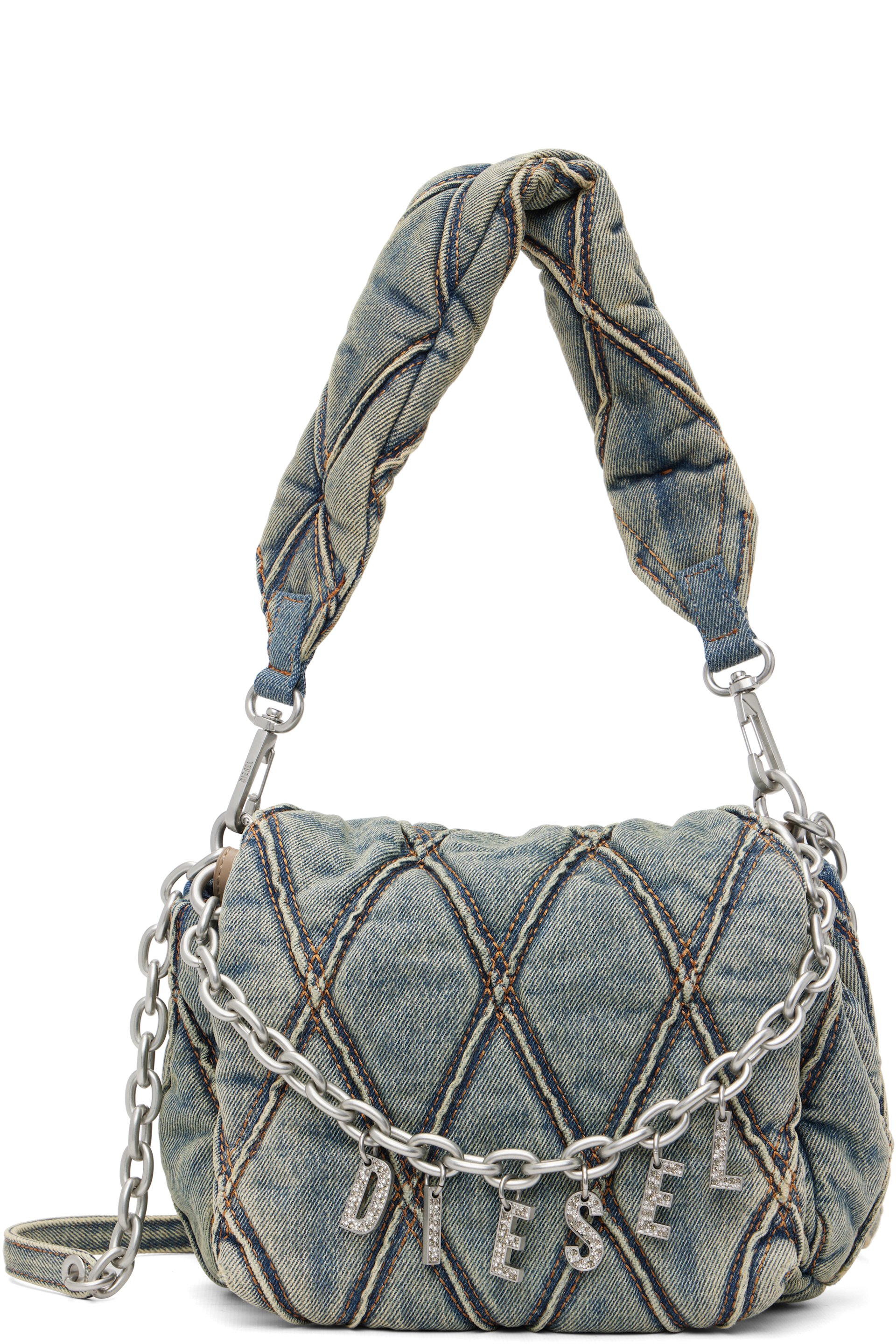 Diesel - Petit sac à bandoulière bleu à breloques à logo