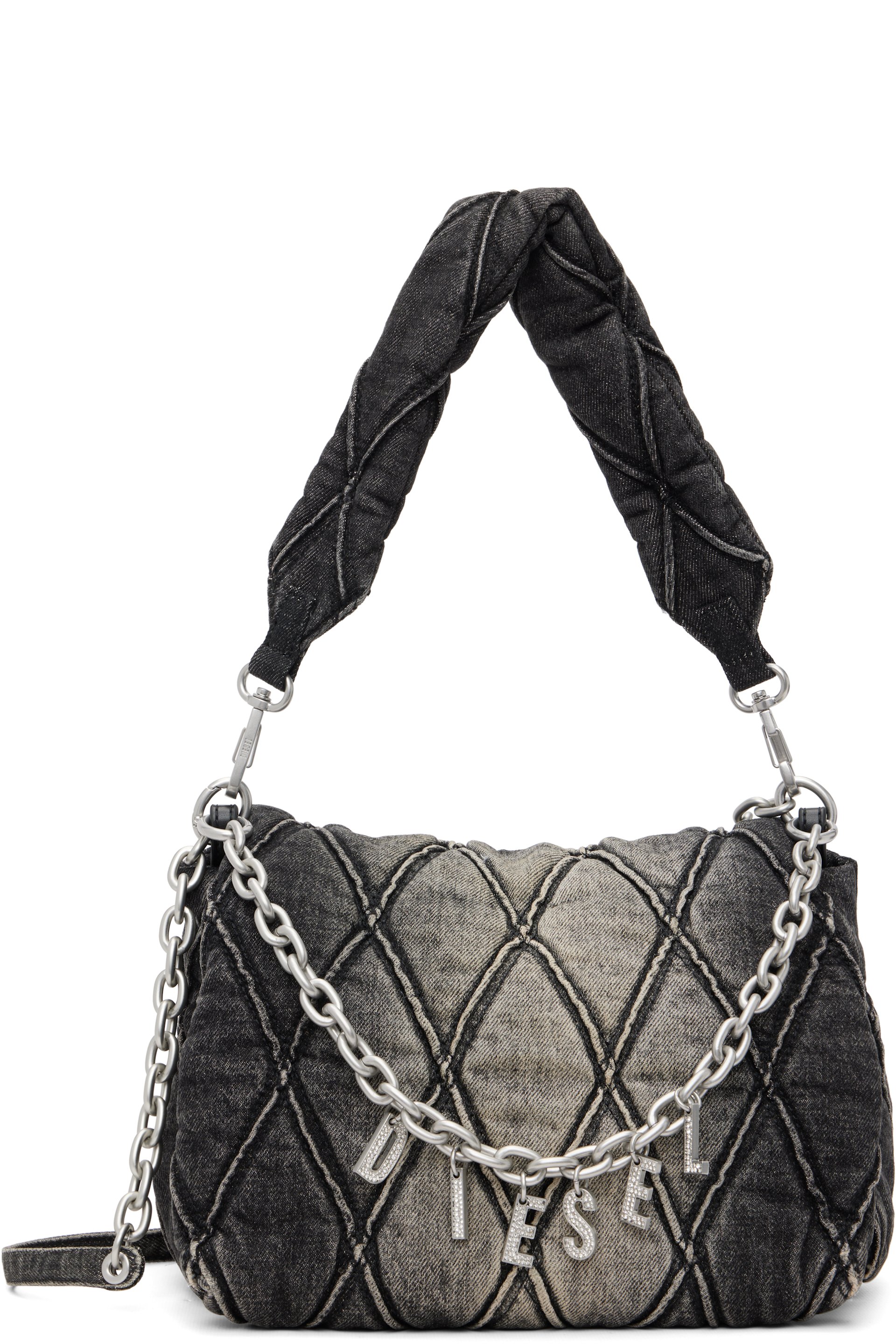 Diesel - Moyen sac à bandoulière noir à ferrures à logo