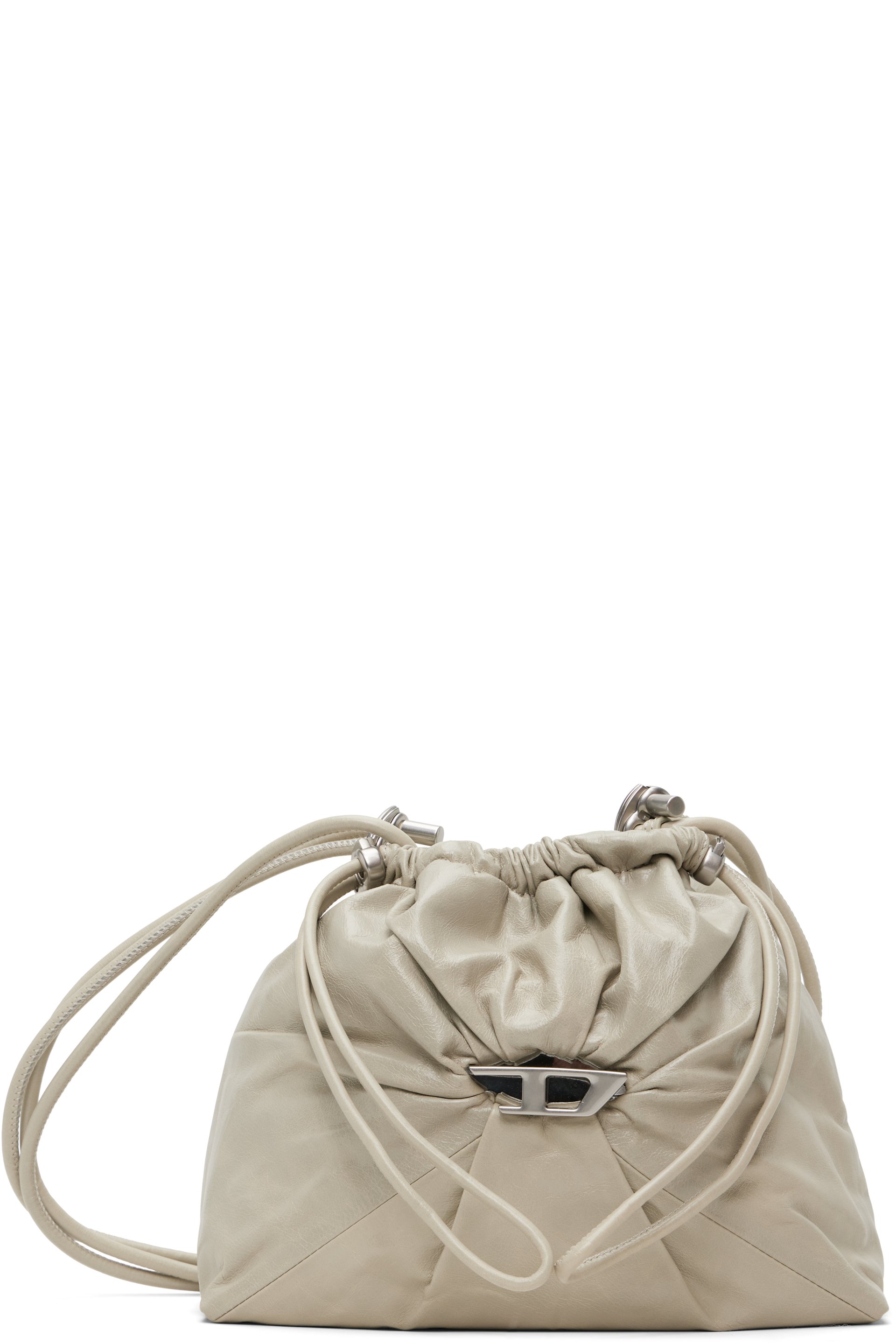Diesel - Sac seau blanc cassé à ferrure à logo et à fronces