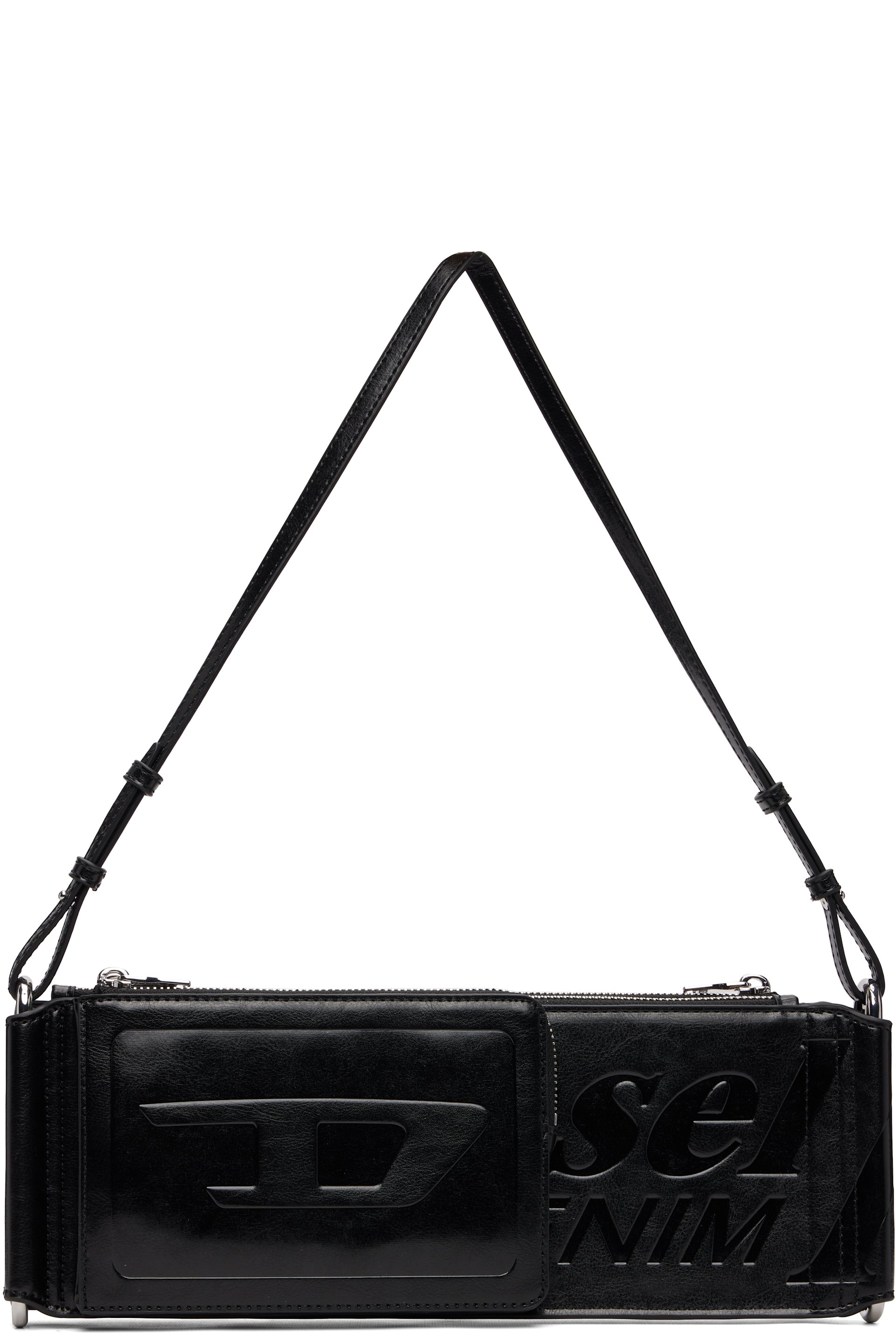 Diesel - Sac porté épaule noir à logo gaufré