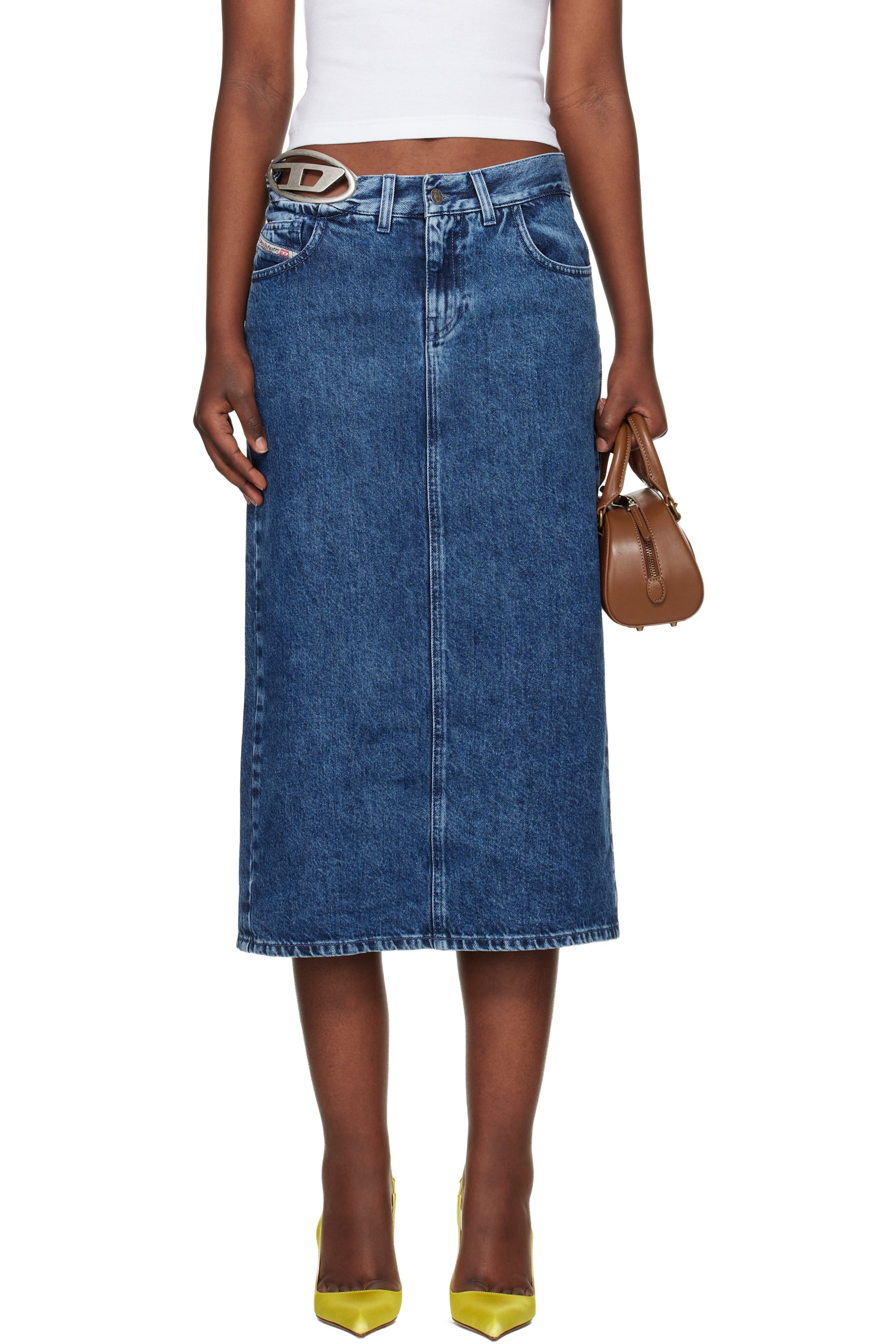 Diesel - Jupe midi Skye-S1 bleue en denim