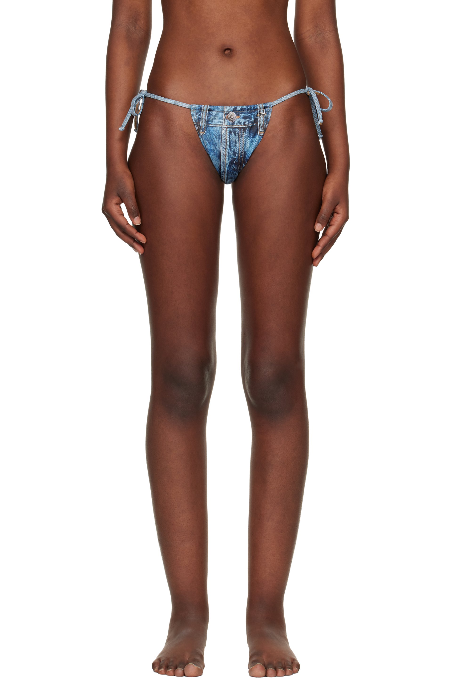 Diesel - Culotte de bikini Jodie bleue à motif de denim