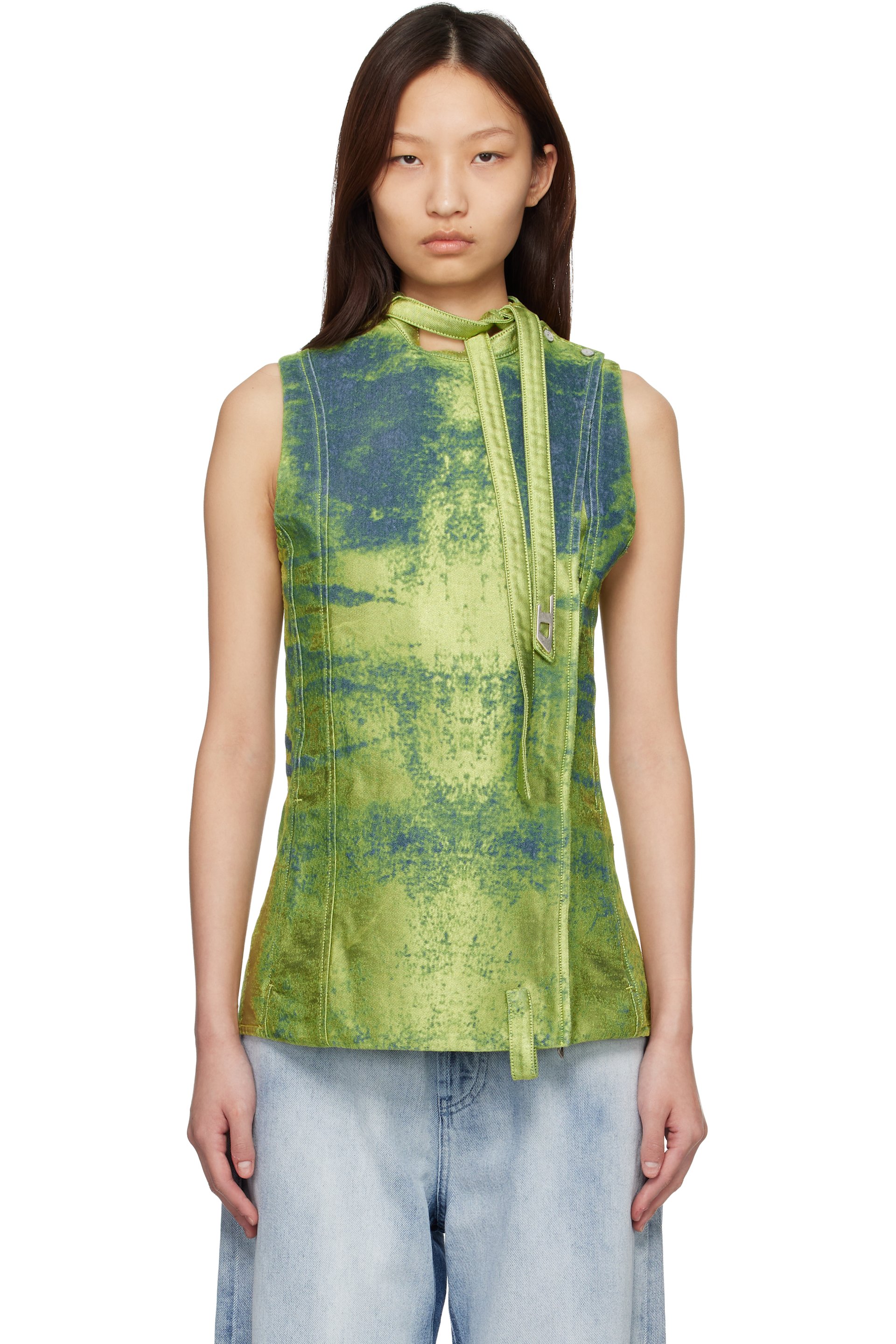 Diesel - Green Belted Satin Denim Vest