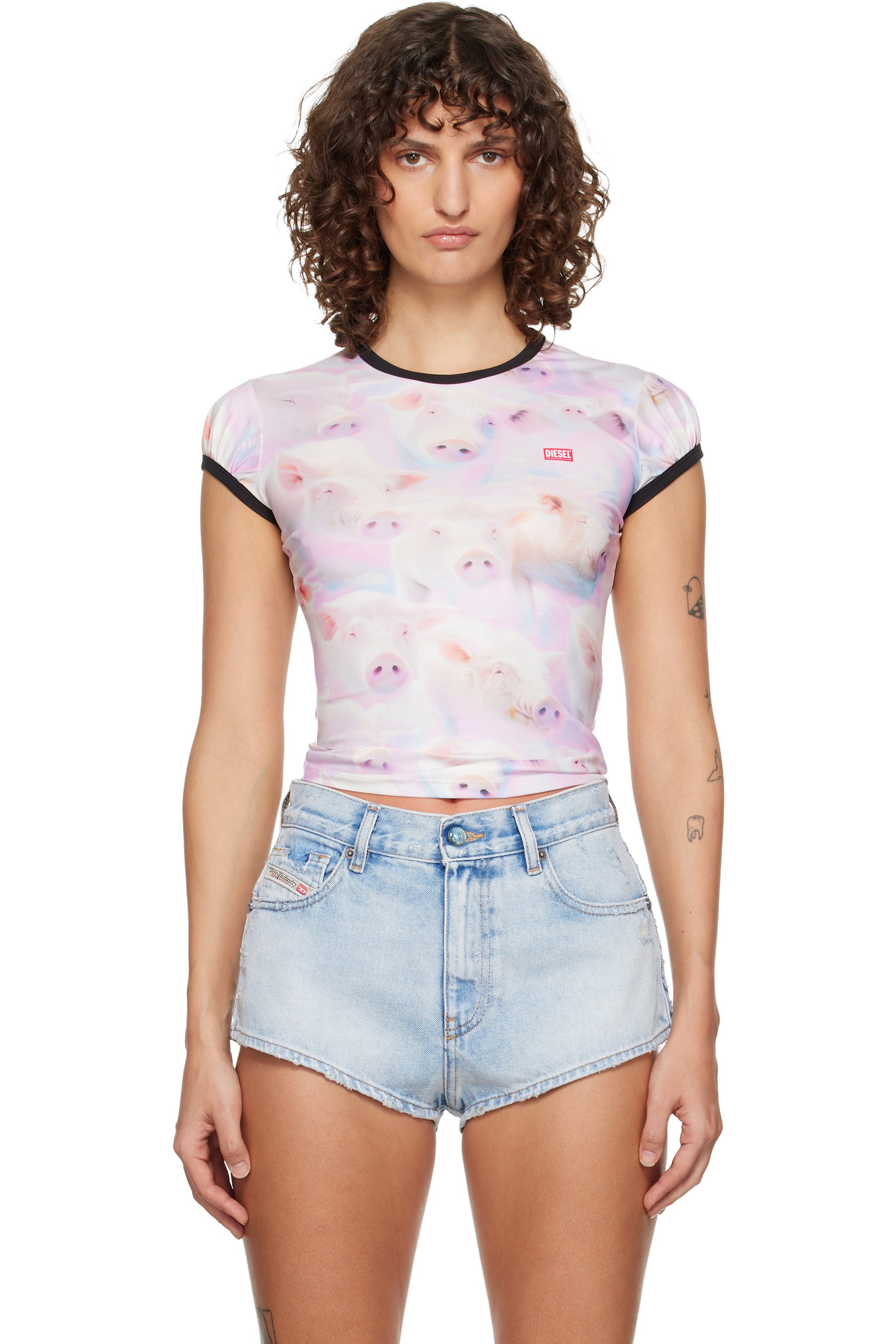 Diesel - T-shirt Unkyp rose et blanc cassé