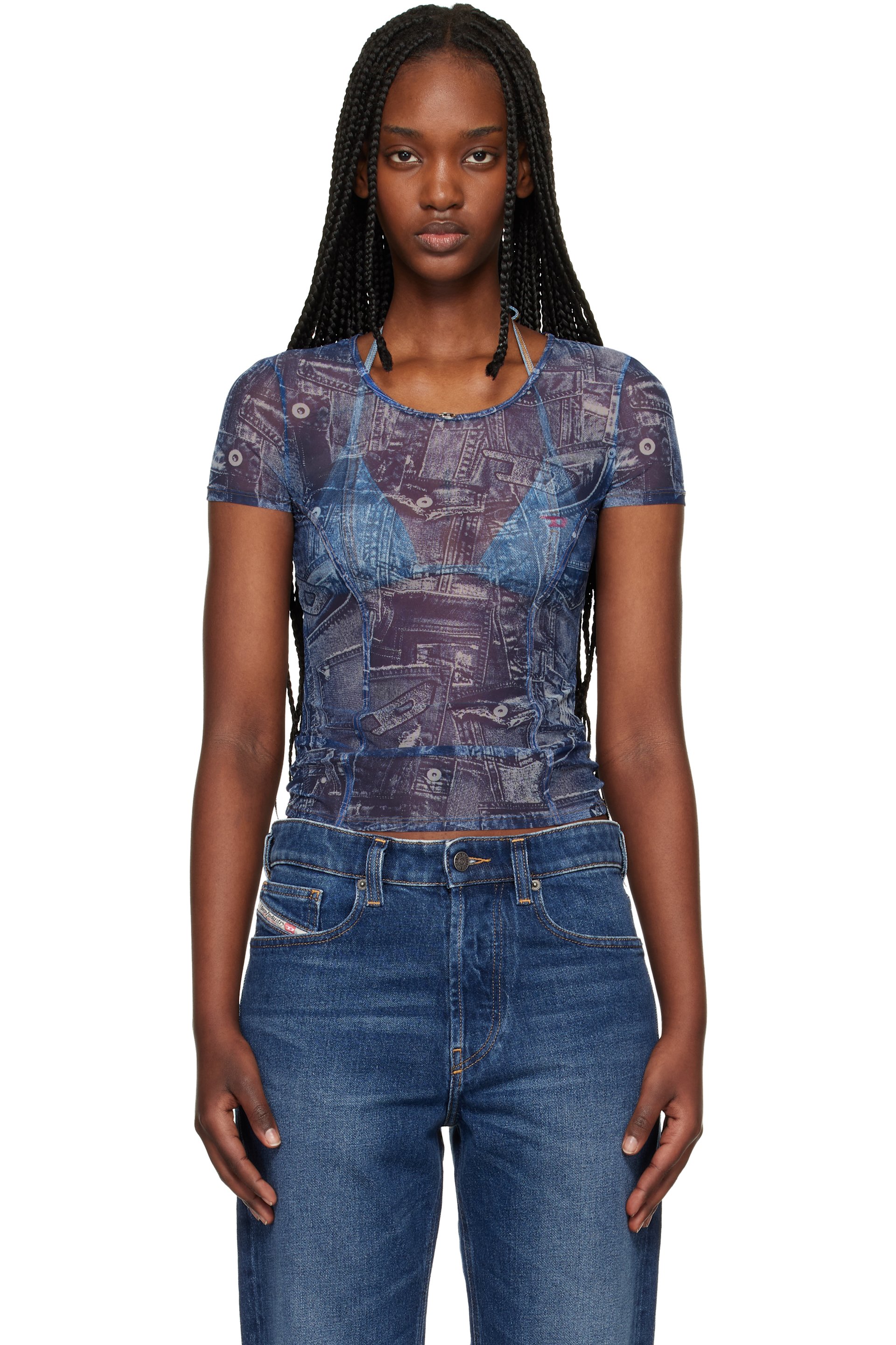 Diesel - T-shirt Kasia bleu à motif de denim