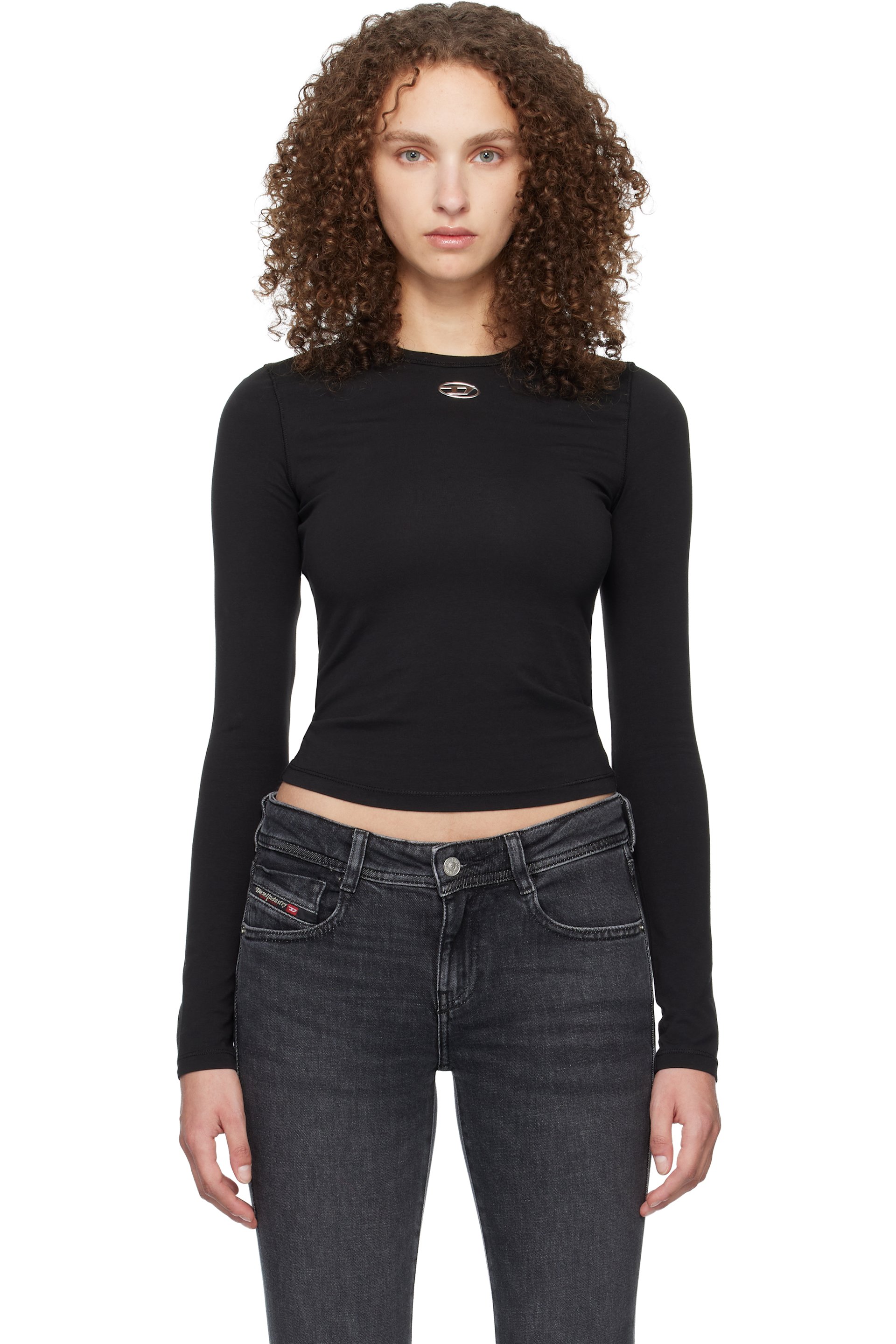 Diesel - T-shirt droit à manches longues Uncutieslong noir