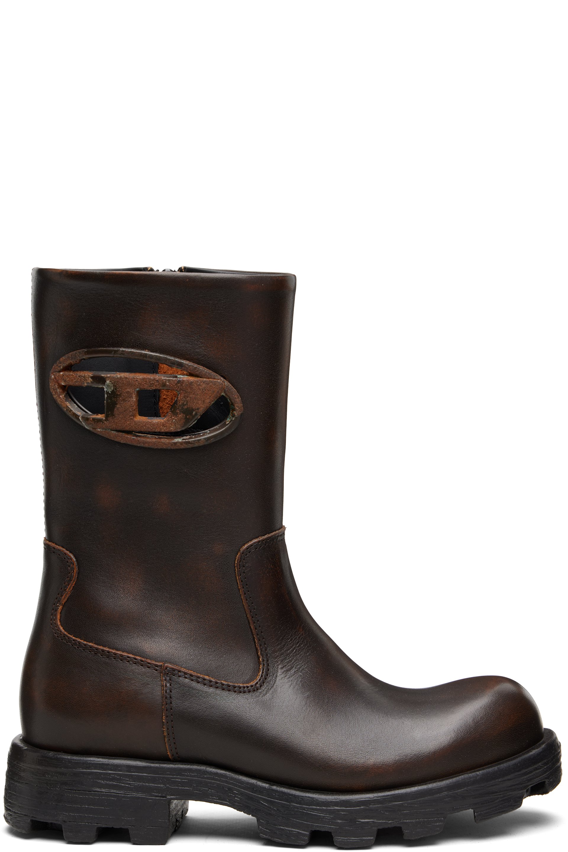 Diesel - Bottes motard Hammer brunes à ferrure à logo