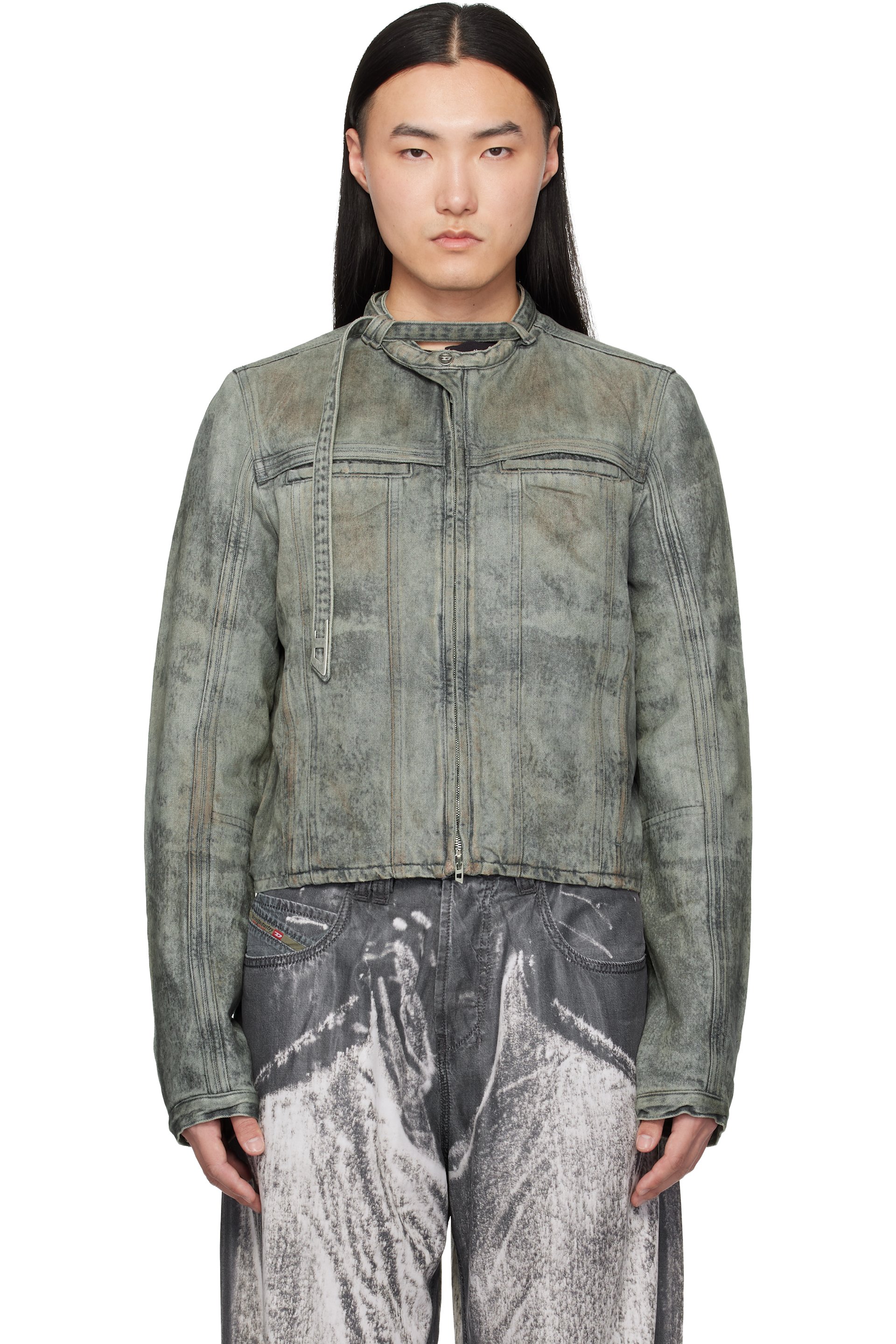 Diesel - Gray Cotton-Hemp Satin Denim Jacket