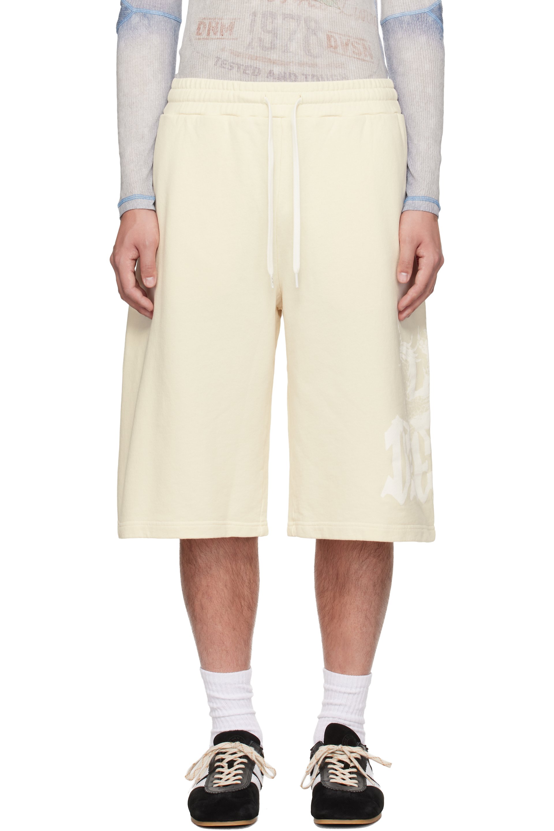 Diesel - Off-White Treated Longline Print Shorts