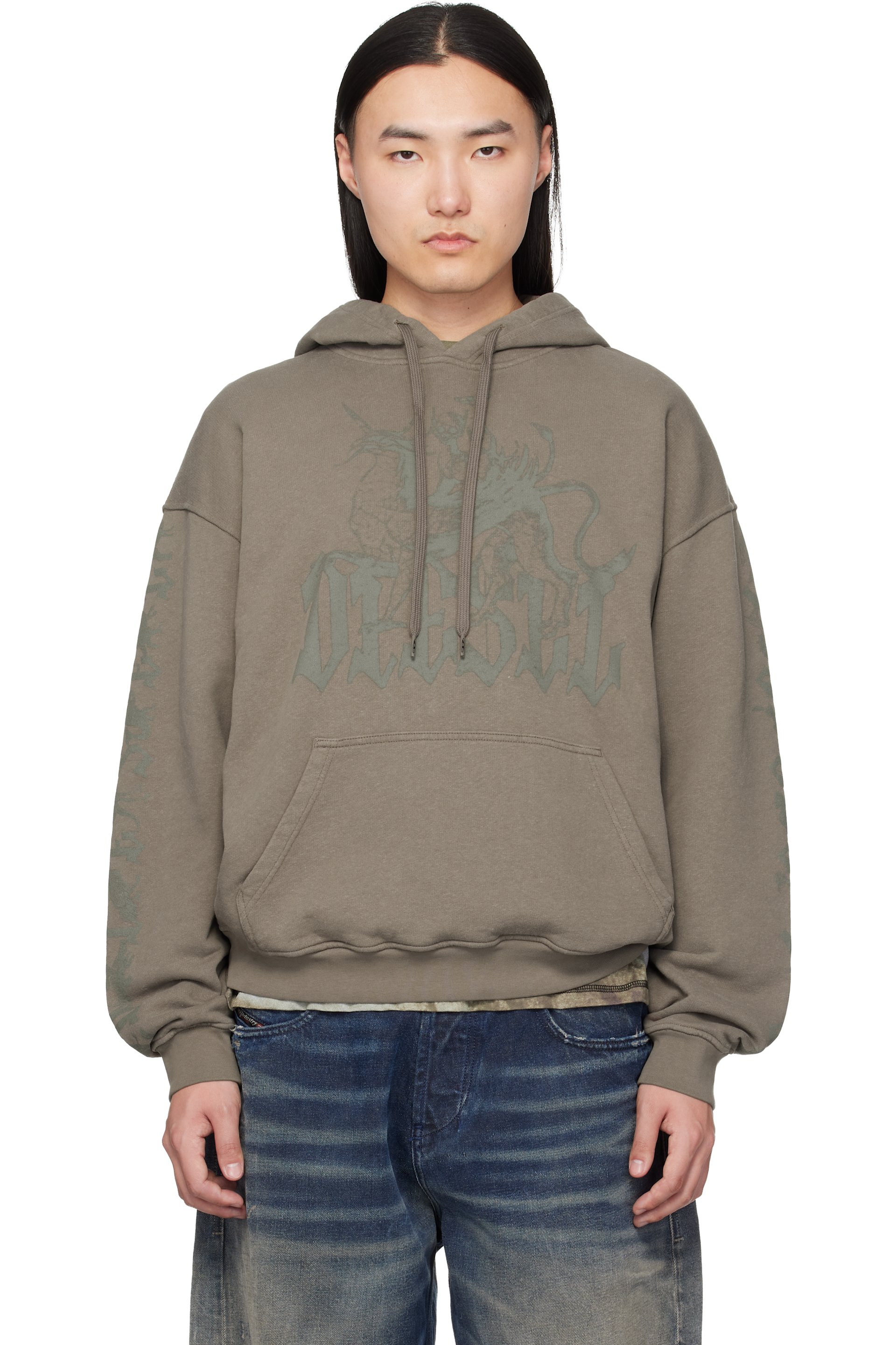 Diesel - Brown Griffin Print Treated Hoodie