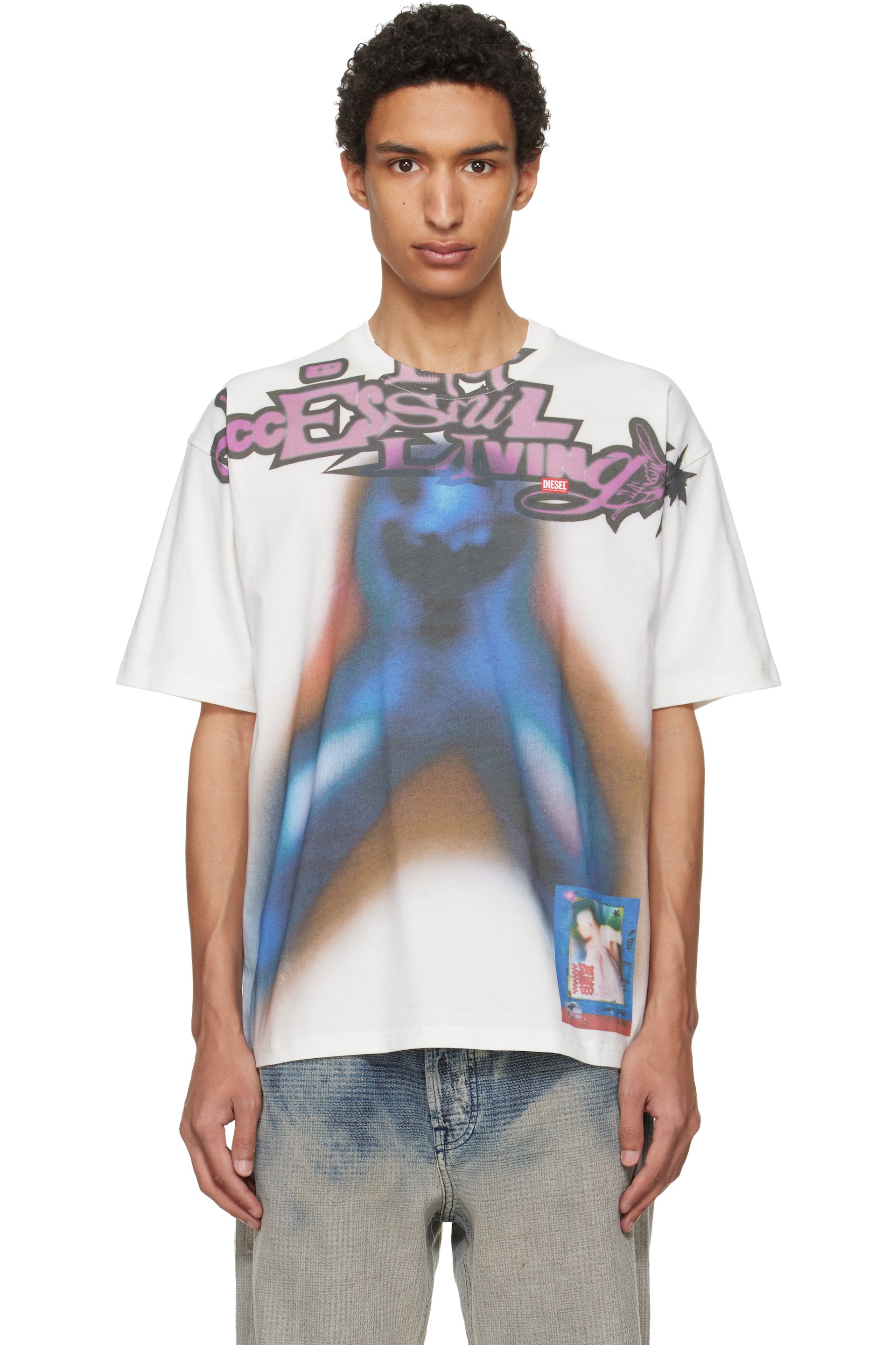 Diesel - White Relaxed Cotton Digital Print T-shirt