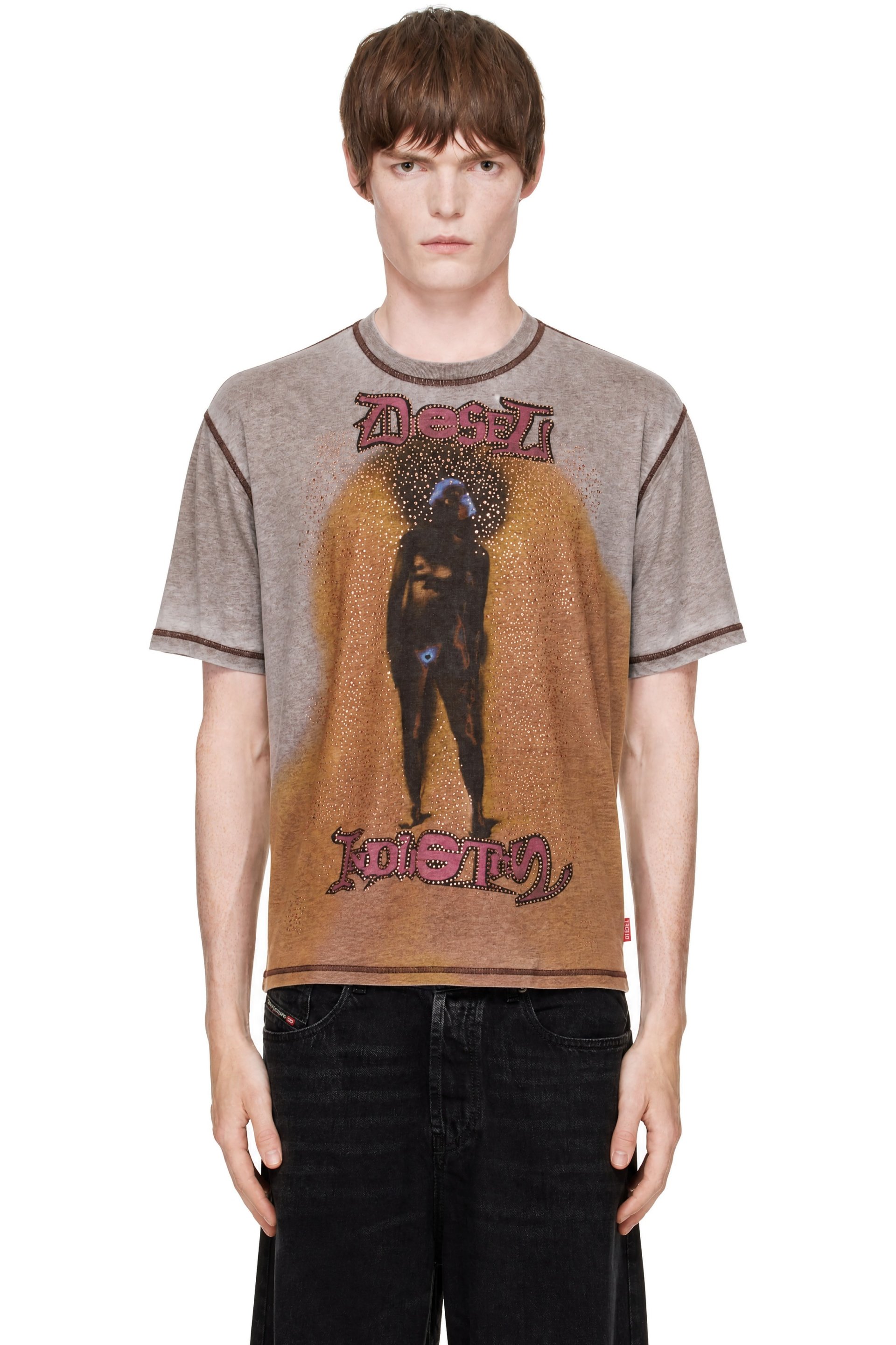 Diesel - Brown Relaxed Print & Studs T-shirt