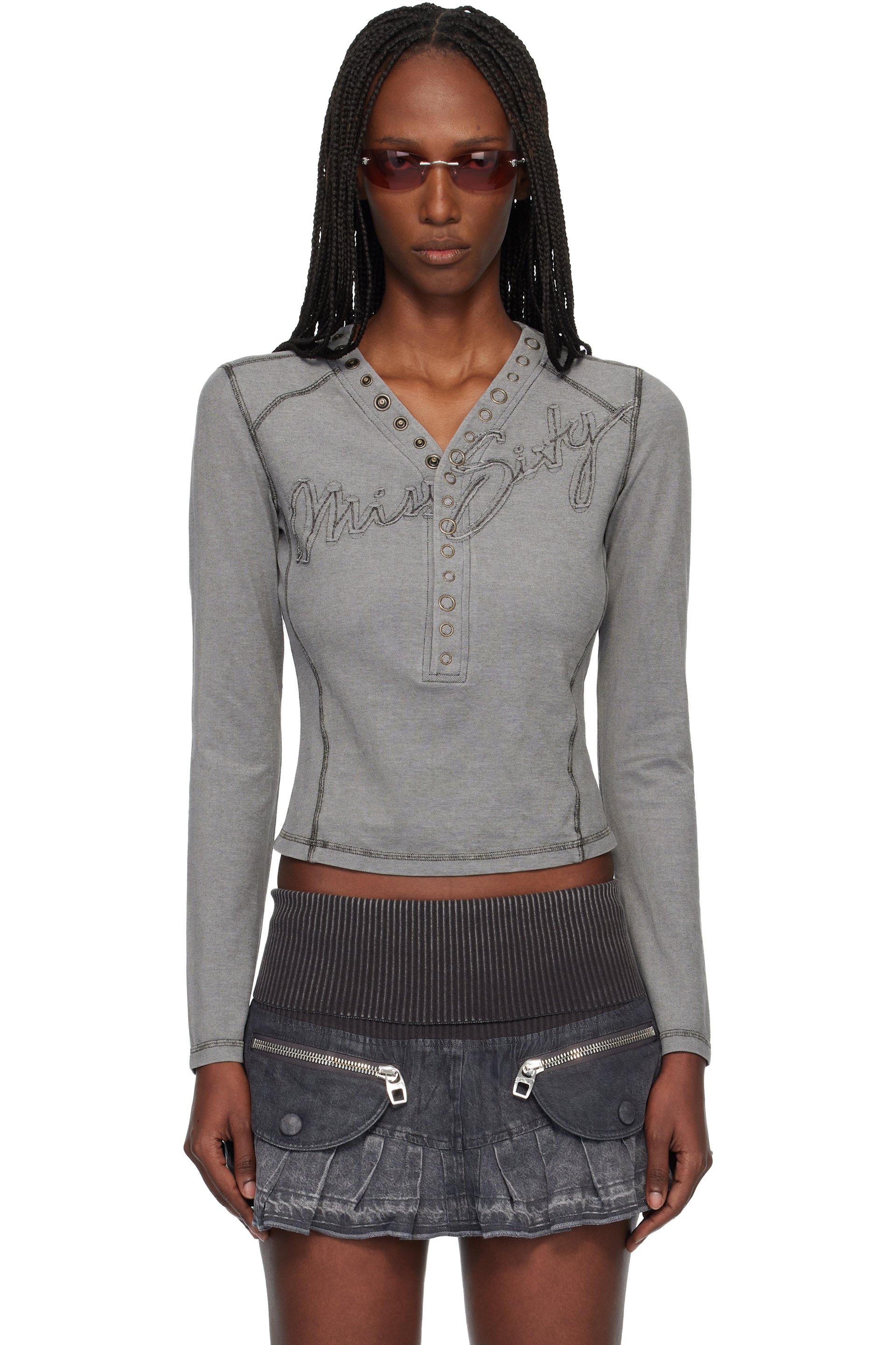 Miss Sixty - Haut gris à logo et à patchwork édition KNWLS