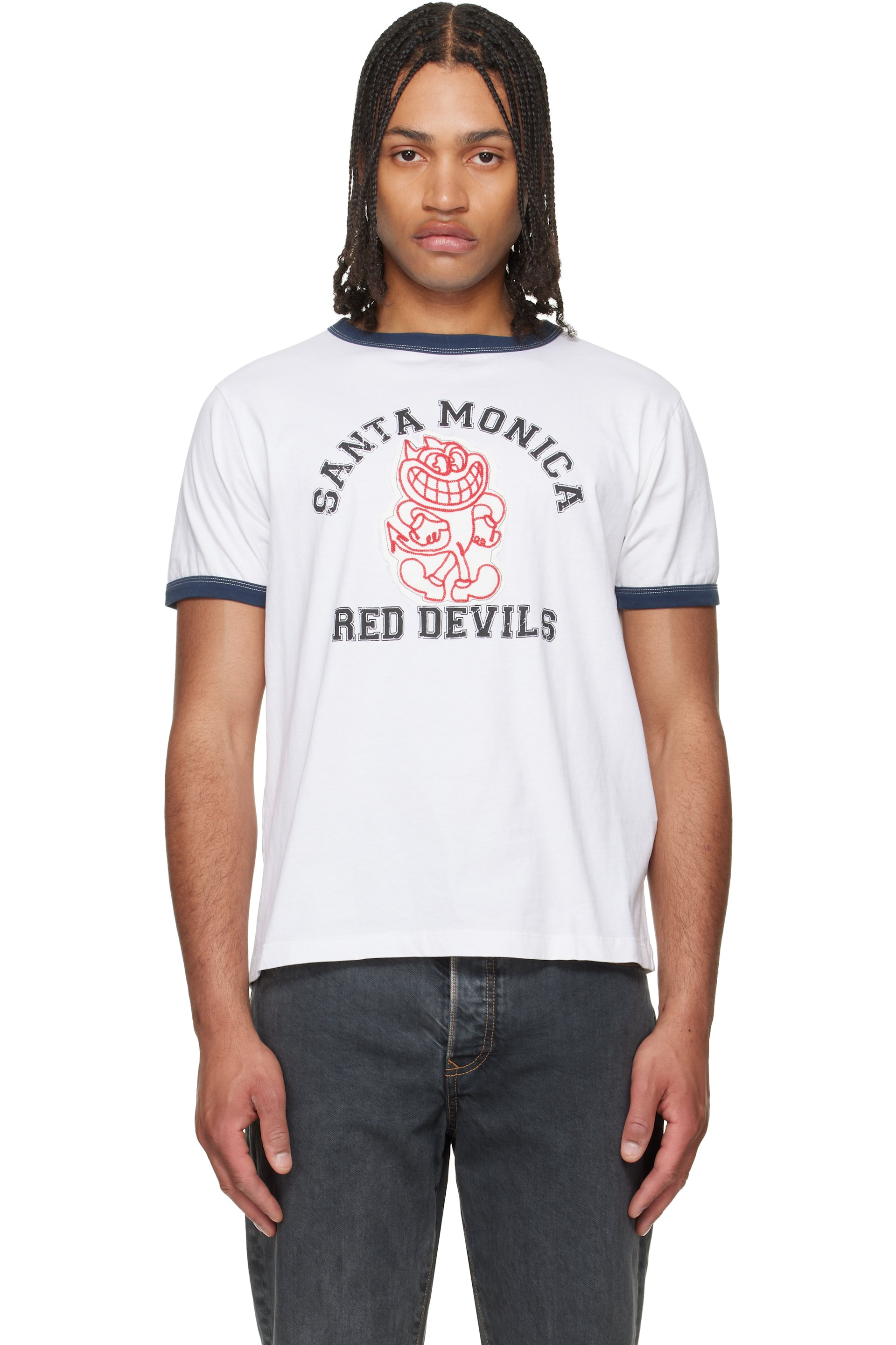 COÛT DE LA LIBERTÉ - White Weston SM 'Red Devils' Crew Ringer T-shirt