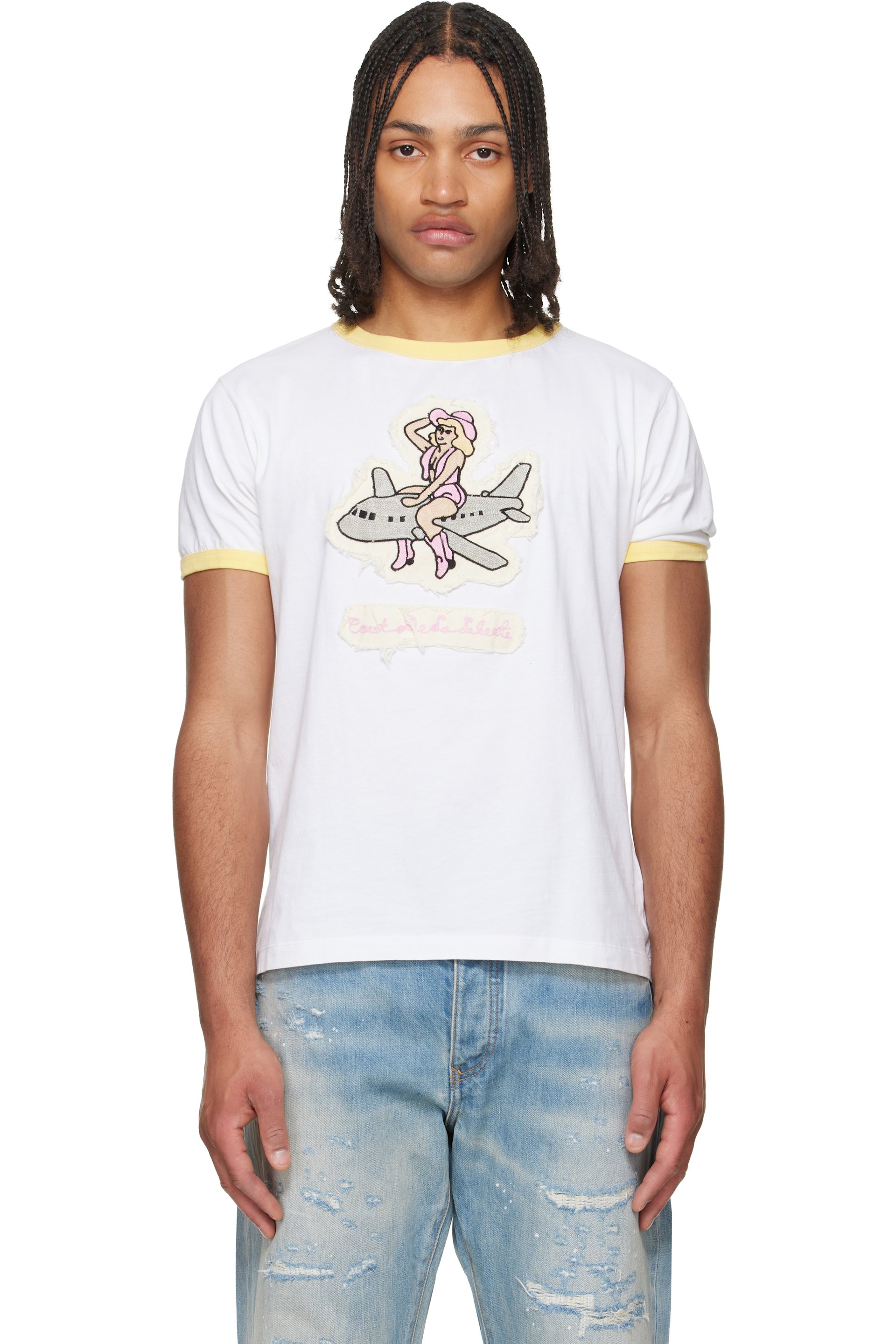 COÛT DE LA LIBERTÉ - White Weston Mile High Embroidered Crew Ringer T-shirt