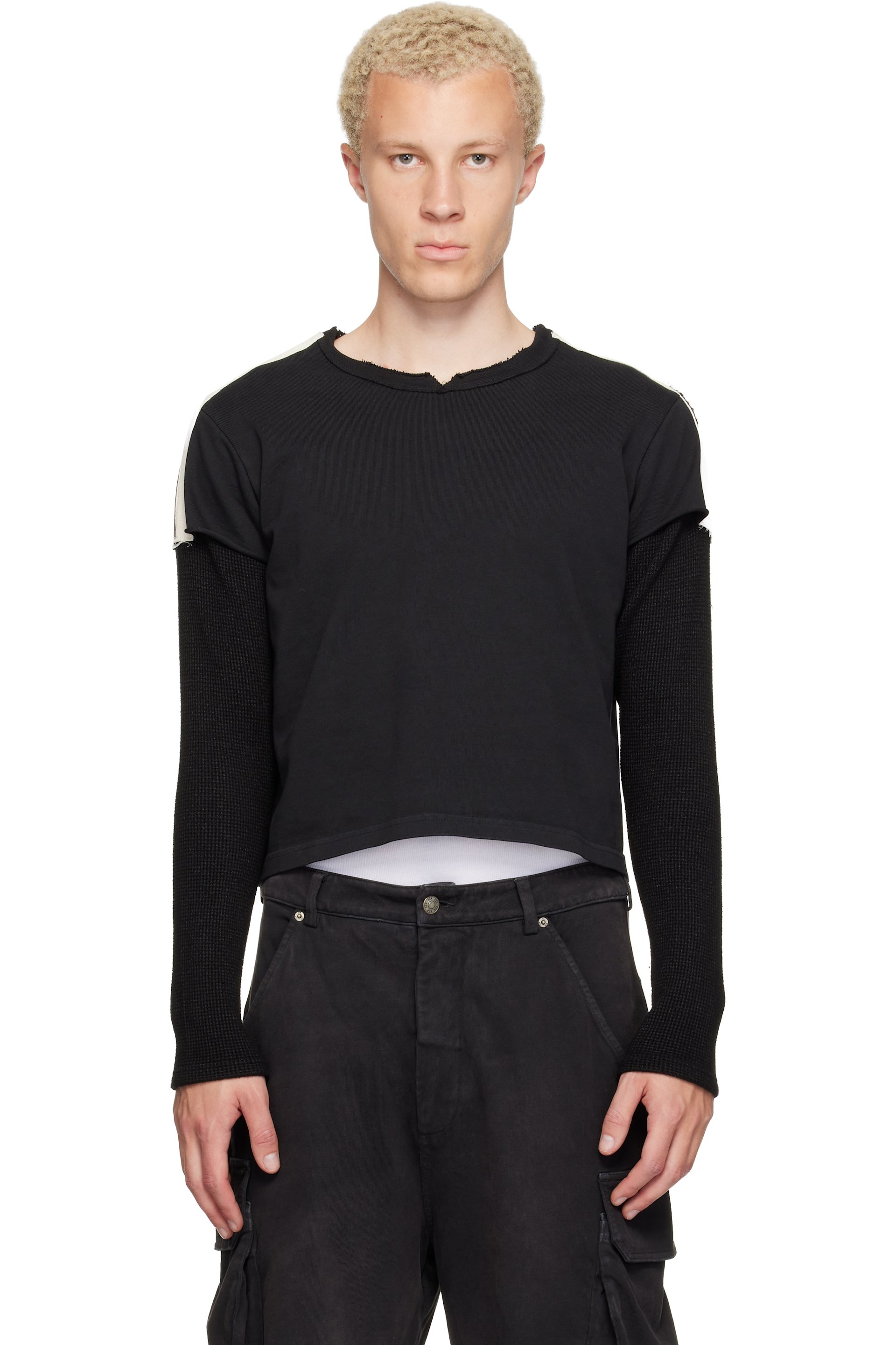 424 - Black Thermal Capped Sleeve T-shirt