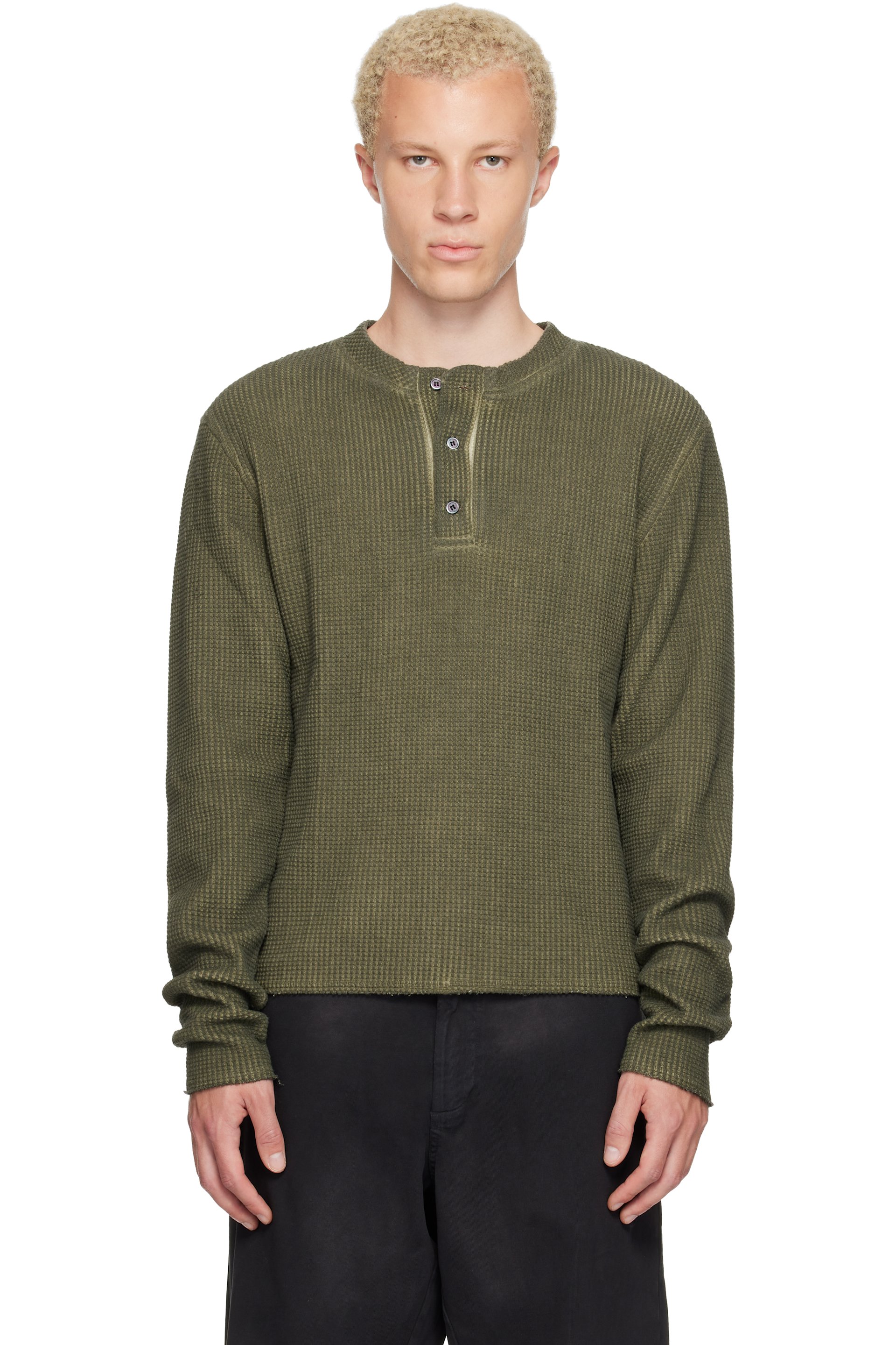424 - Khaki Long-Sleeve Thermal Jersey Henley