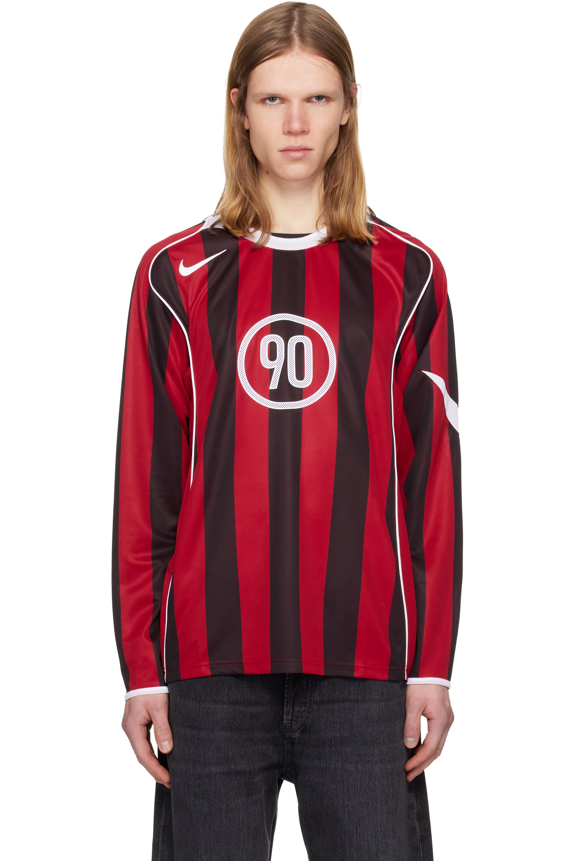 Nike: レッド＆ブラック Total 90 Dri-FIT Football 長袖 ジャージー