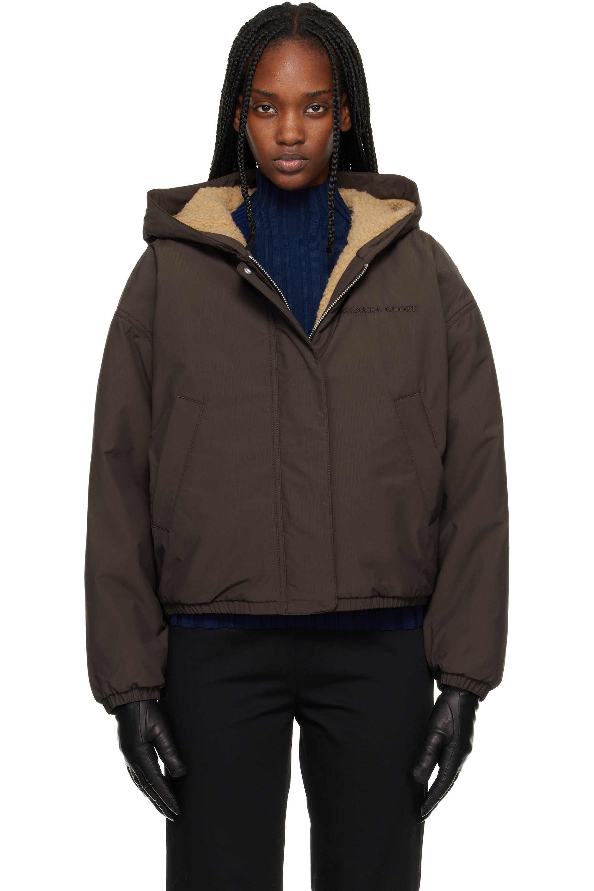 Canada Goose - Blouson aviateur réversible Alberni beige et brun en molleton