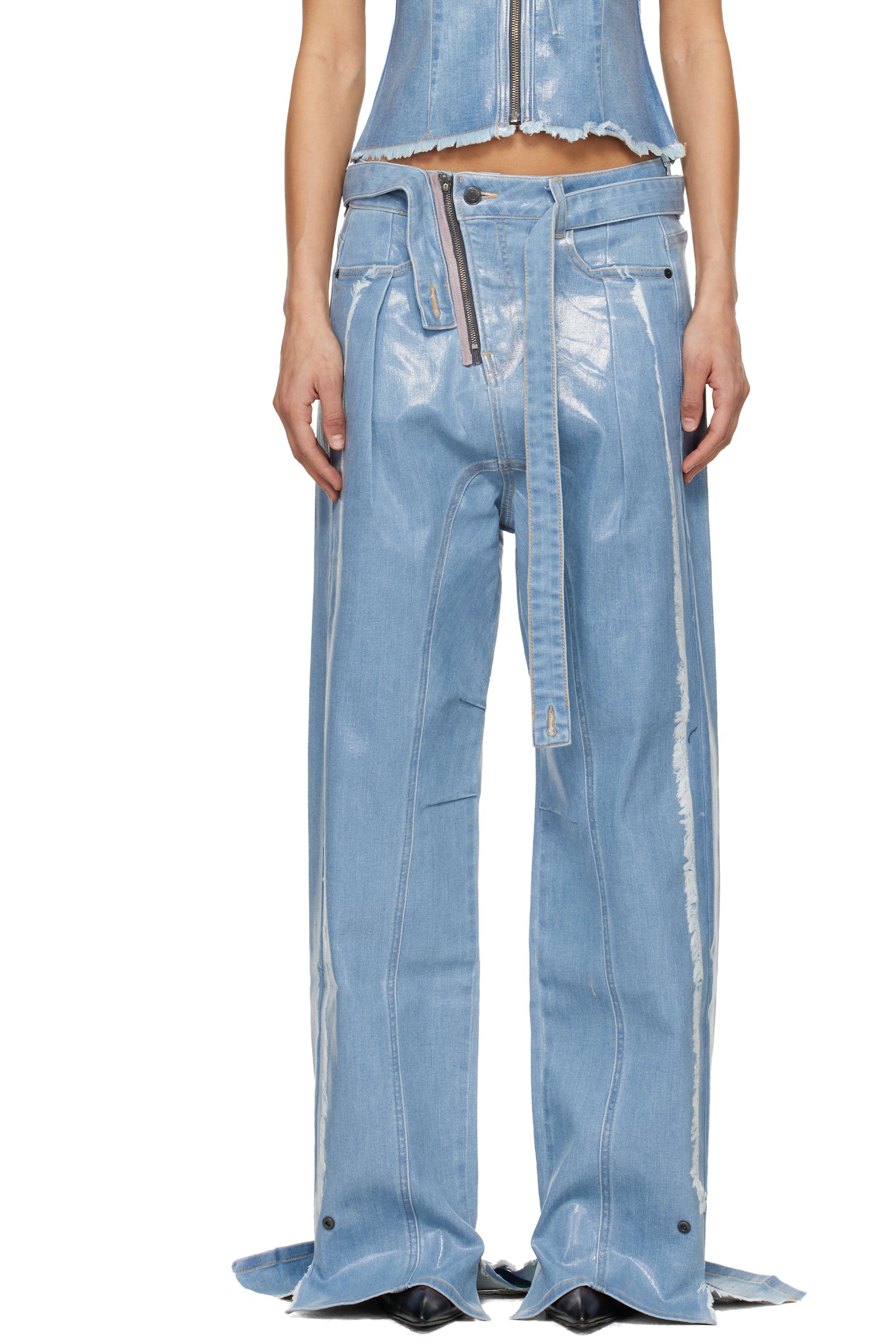 Ottolinger - Jean ample bleu enduit