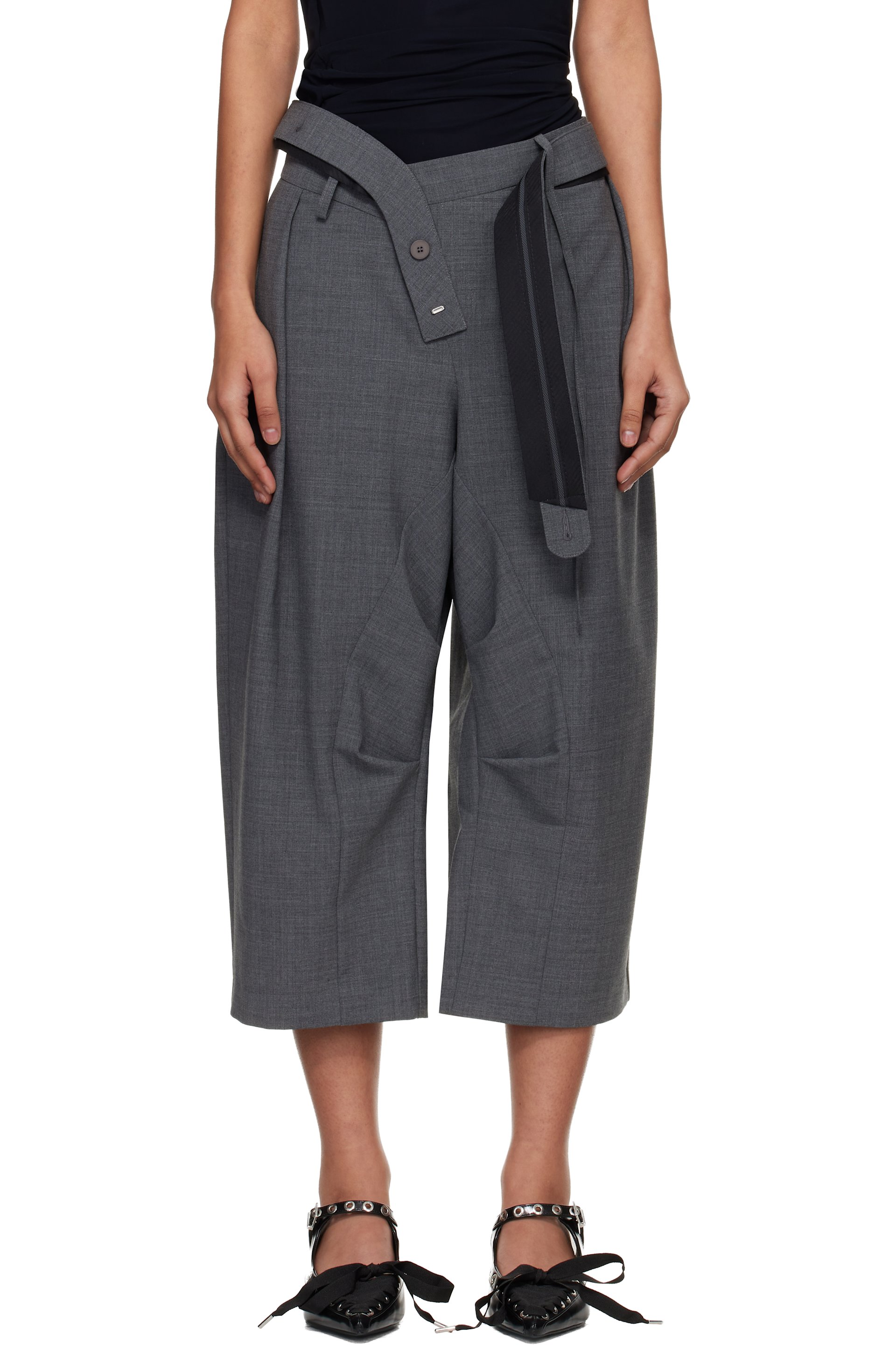 Ottolinger - Short de tailleur ample gris à sangle