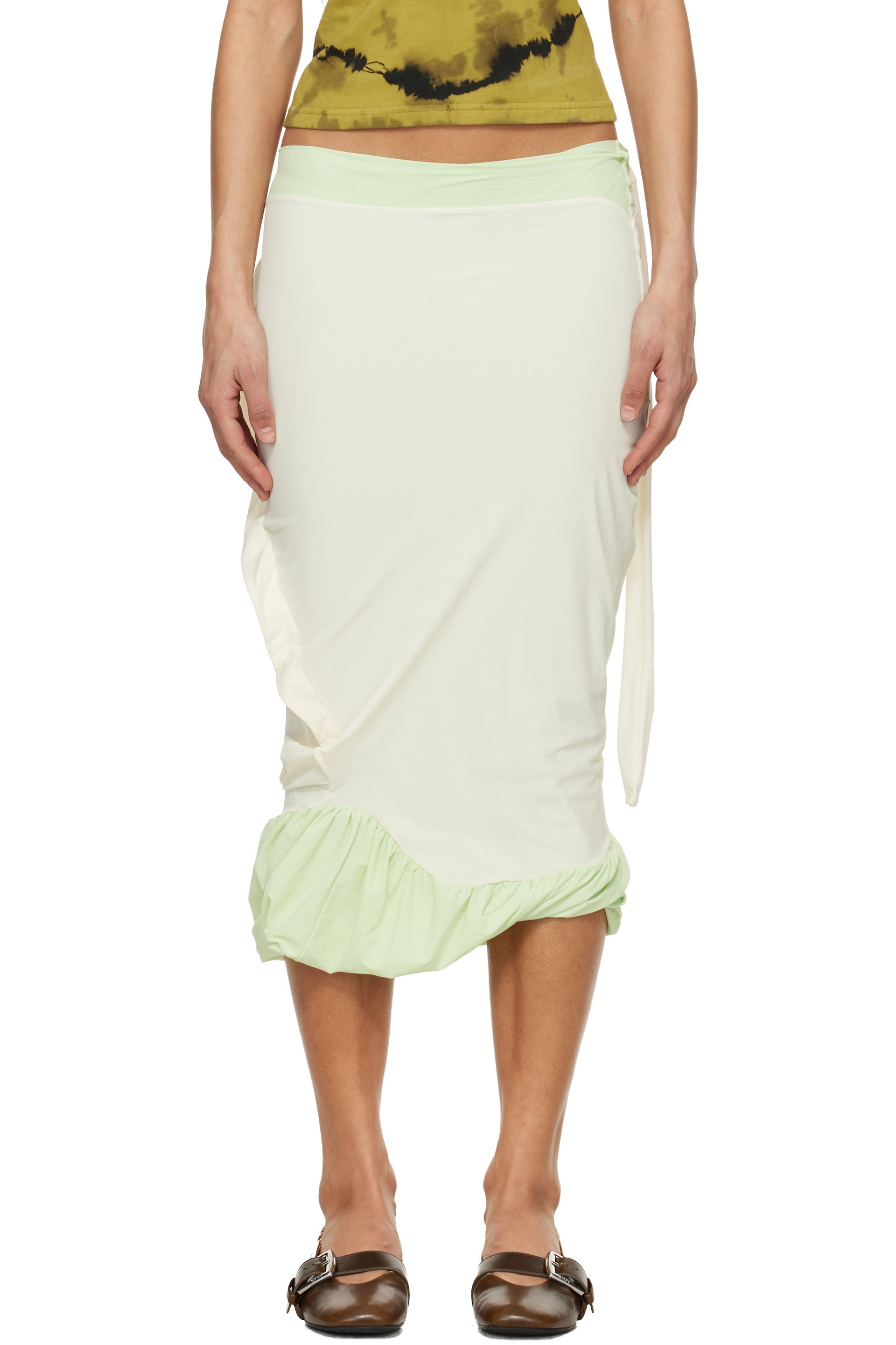 Ottolinger - Jupe crayon midi vert et blanc cassé à assemblage drapé