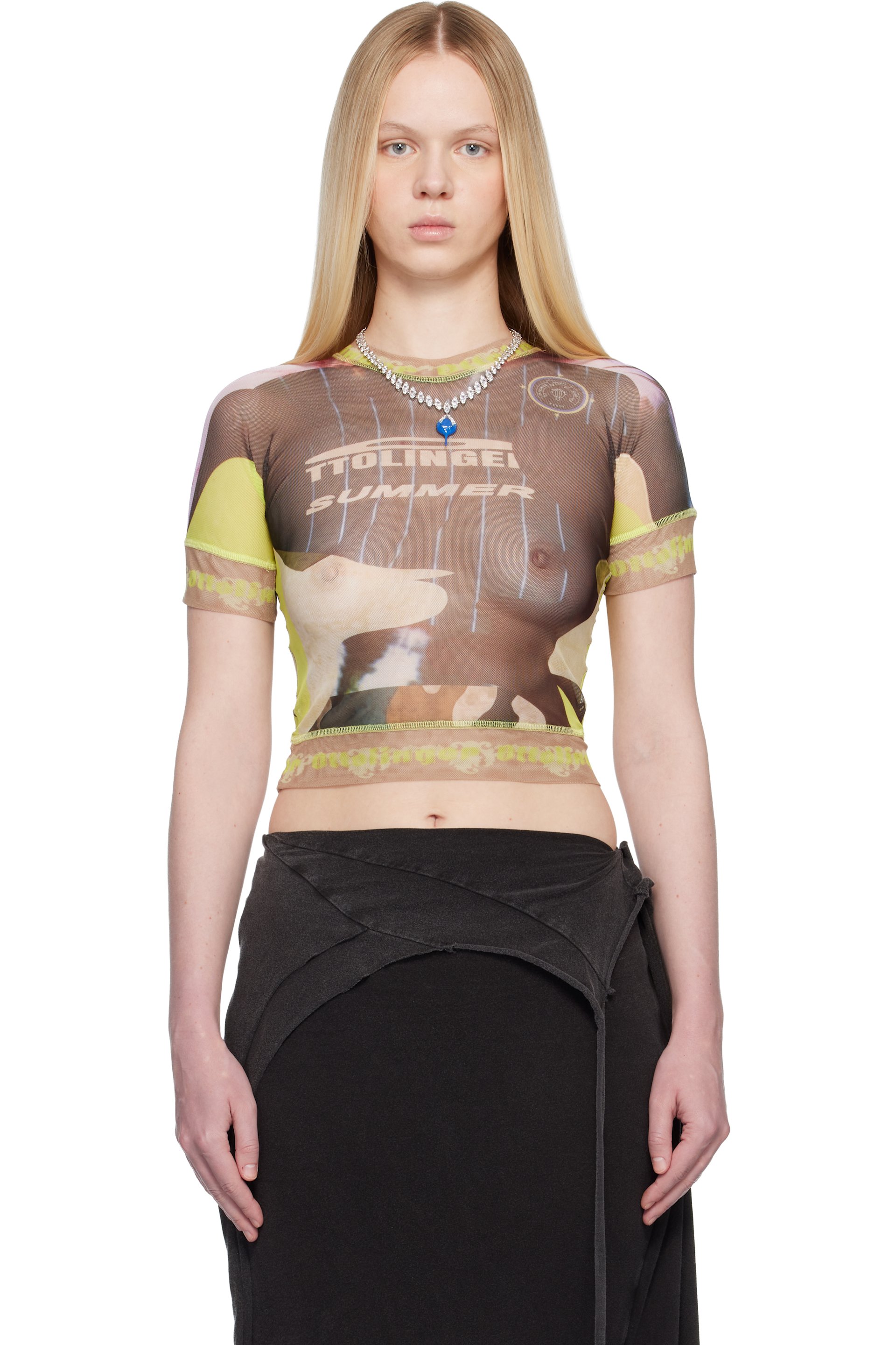 Ottolinger - T-shirt multicolore en filet à motif camouflage