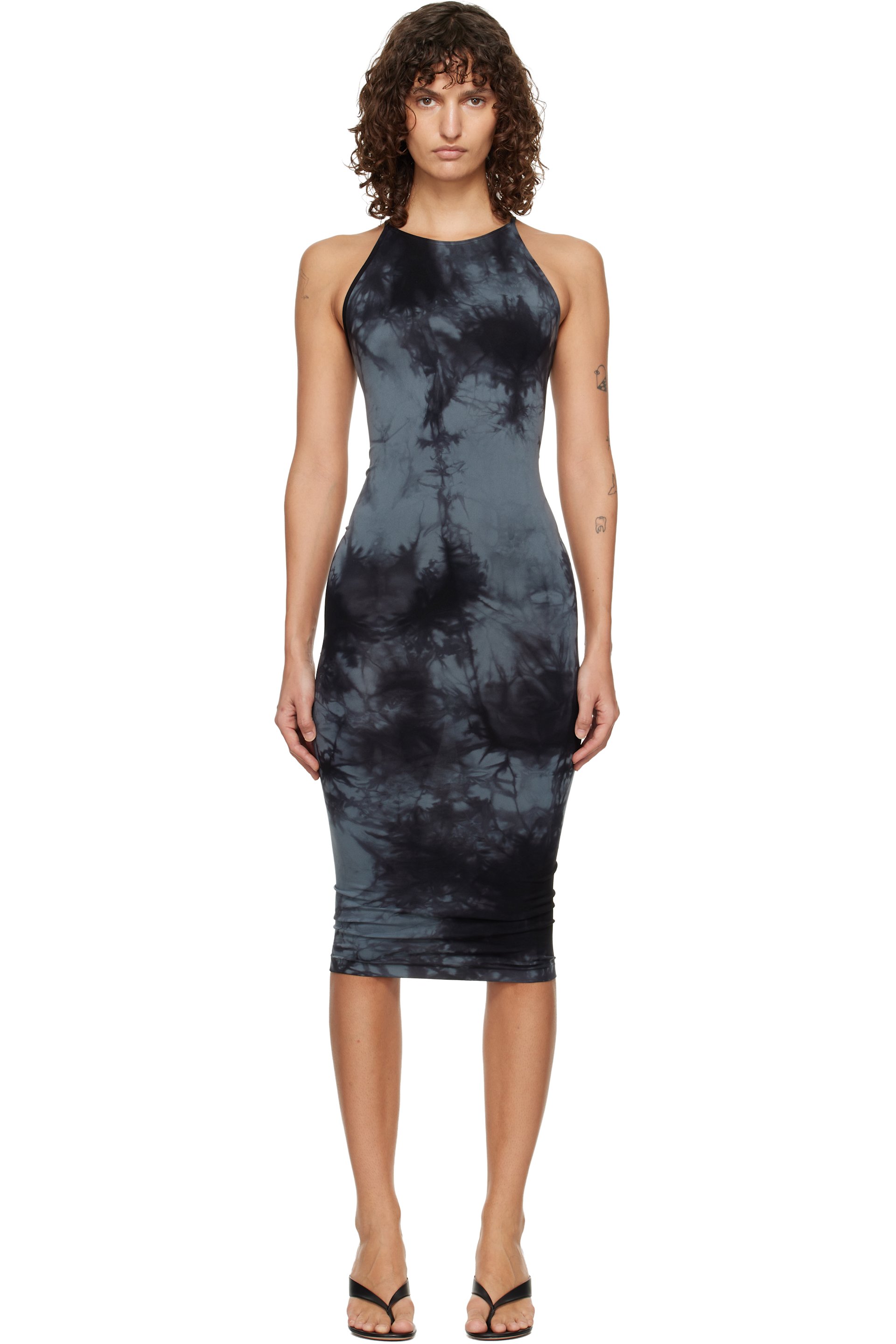 Wolford - Robe midi Fatal noire à motif tie-dye