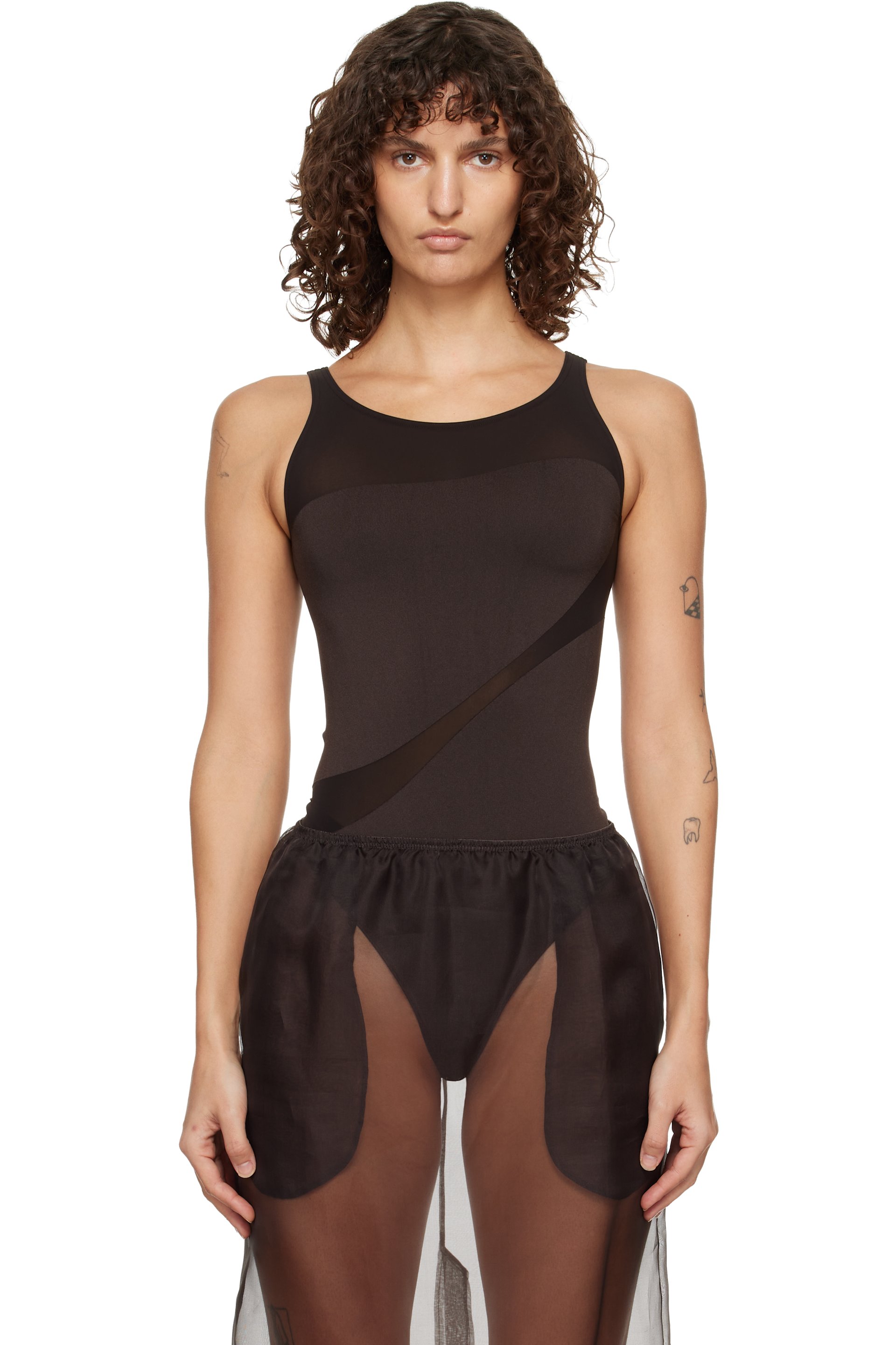 Wolford: Brown Shade Sleeveless String Bodysuit | SSENSE Wolford: Brown Shade Sleeveless String Bodysuit | SSENSE