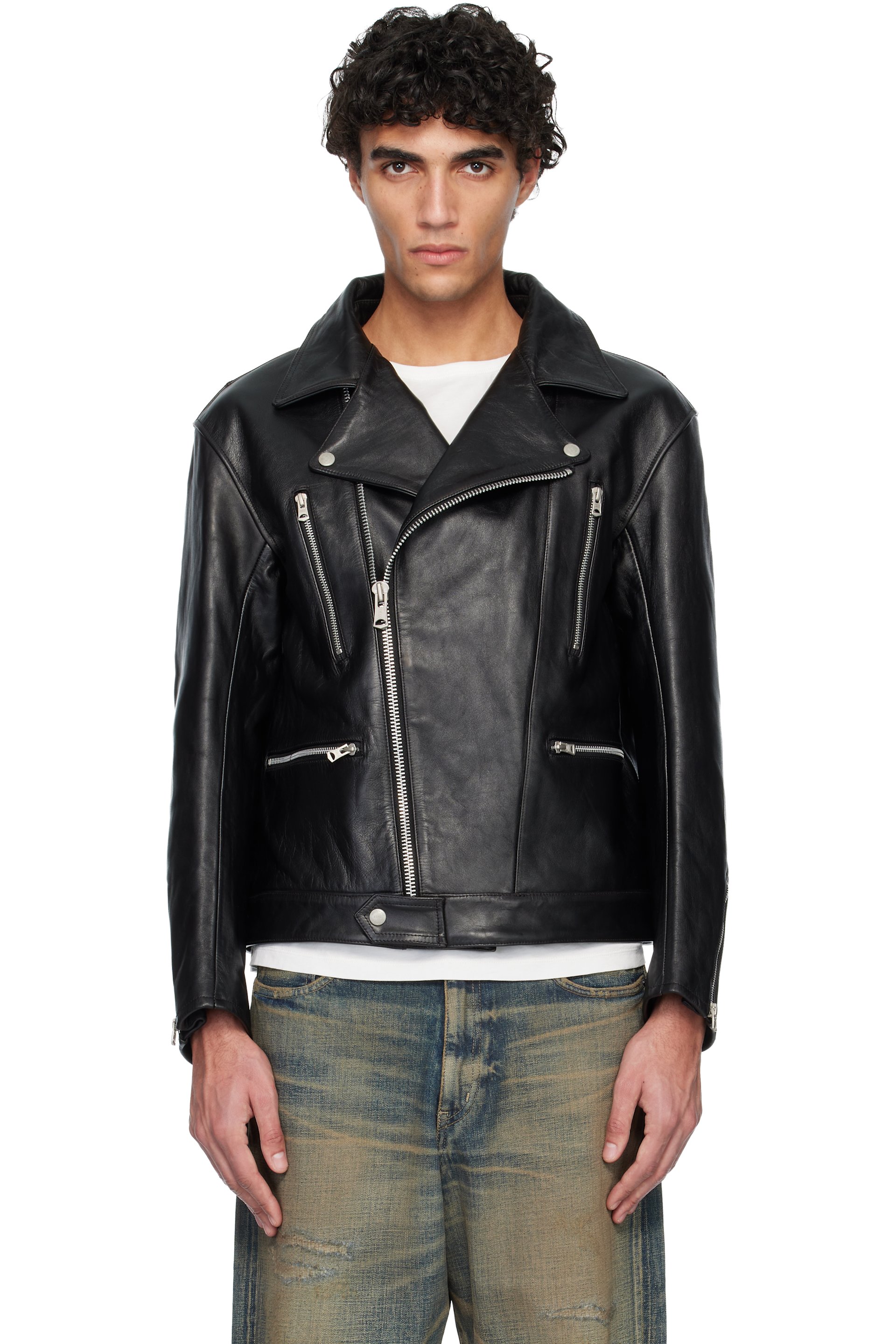 Neighborhood: Black Leather Riders Jacket | SSENSE Canada