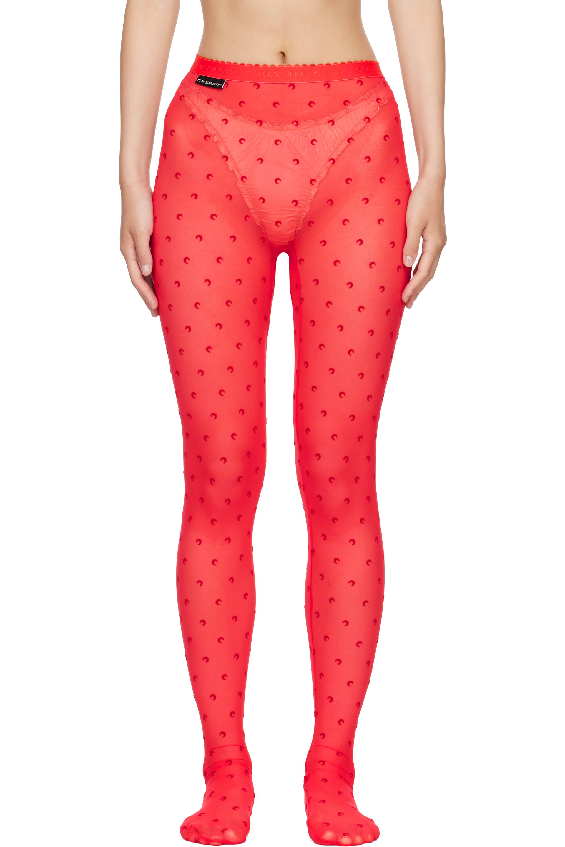 Marine Serre - Collant Plumetis rouge en filet