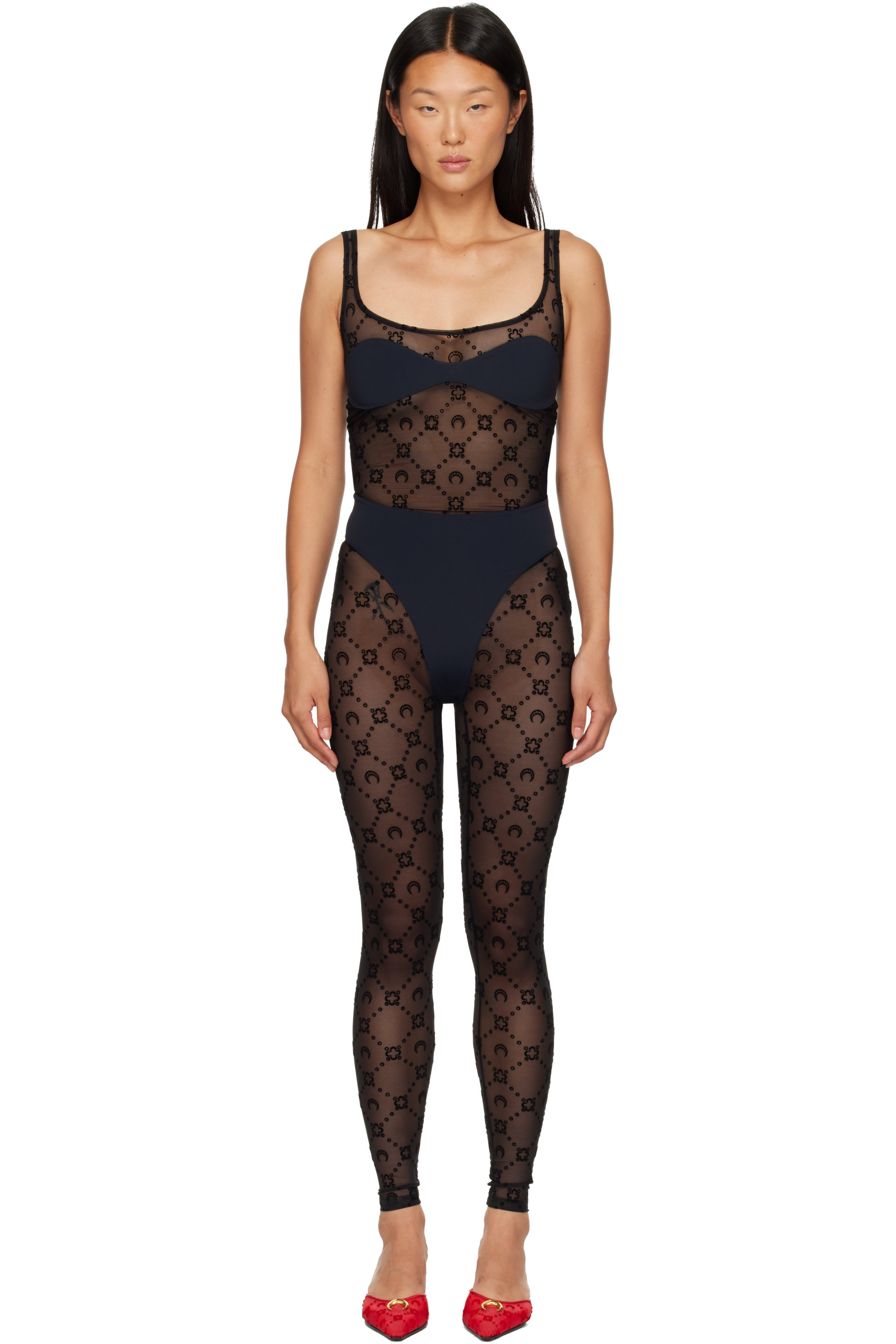 Marine Serre - Black Monogram Mesh Flock Jumpsuit