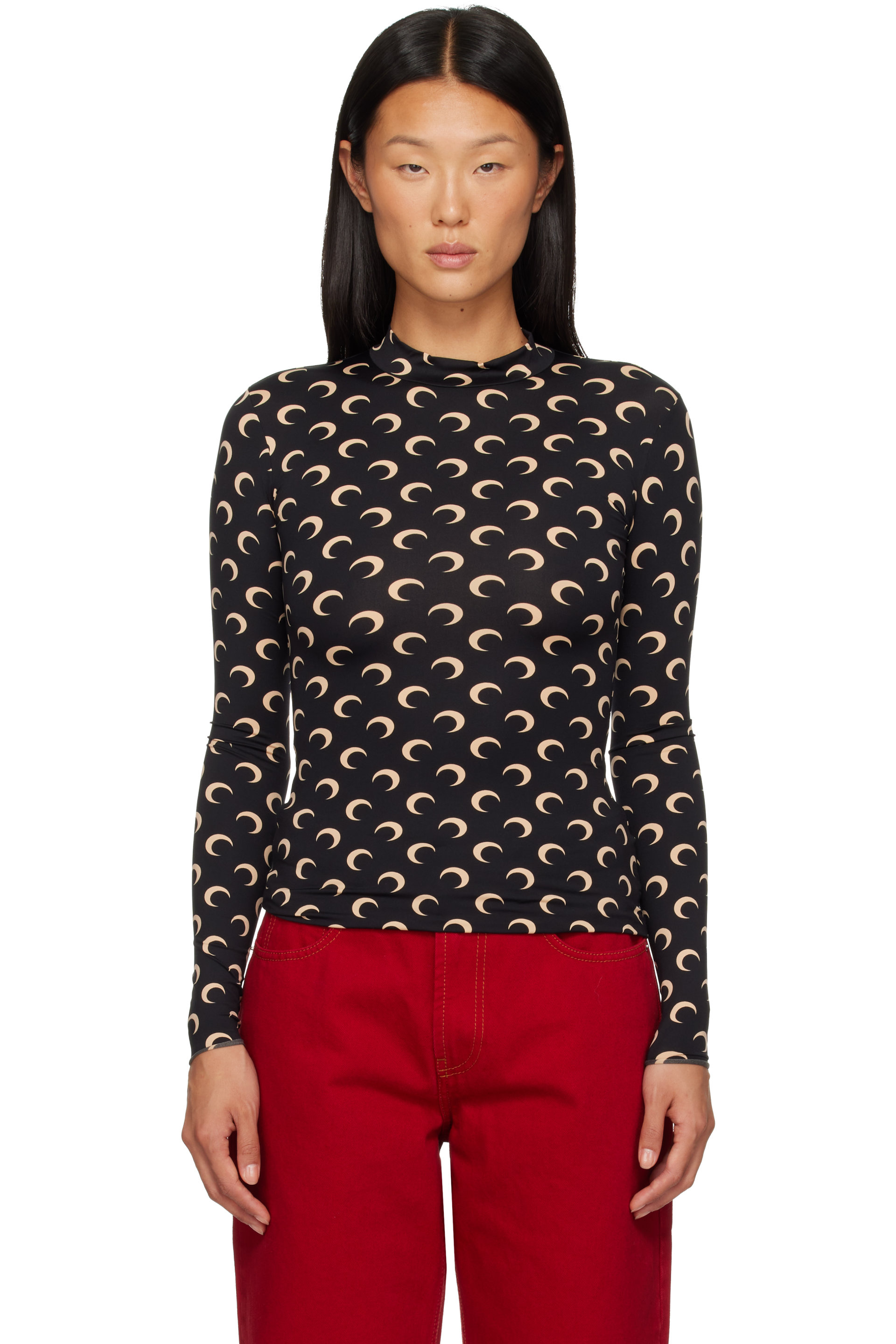 Marine Serre - Black Recycled Moon Jersey Second Skin Top