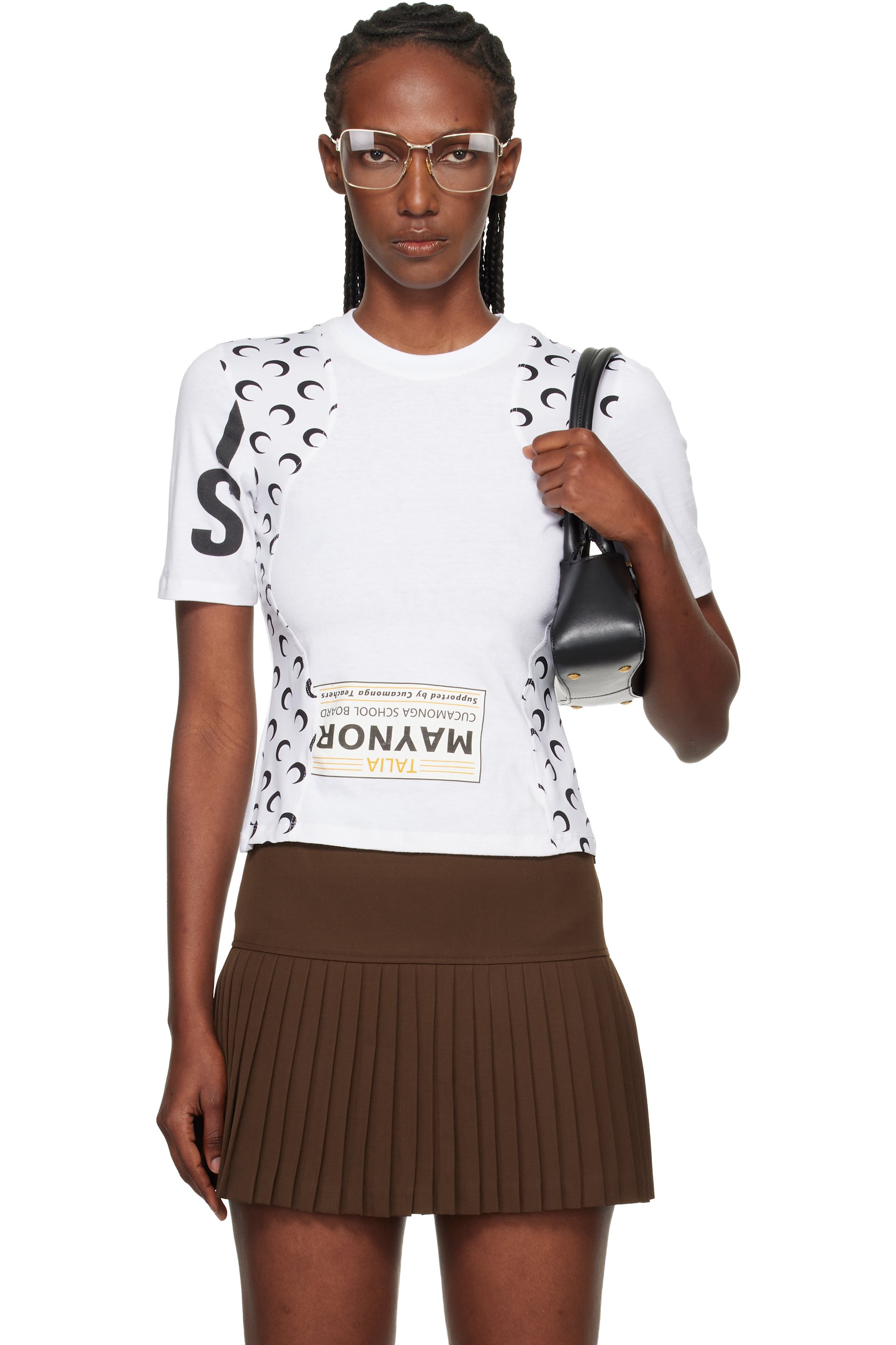 Marine Serre - Micro t-shirt graphique blanc en jersey suprarecyclé