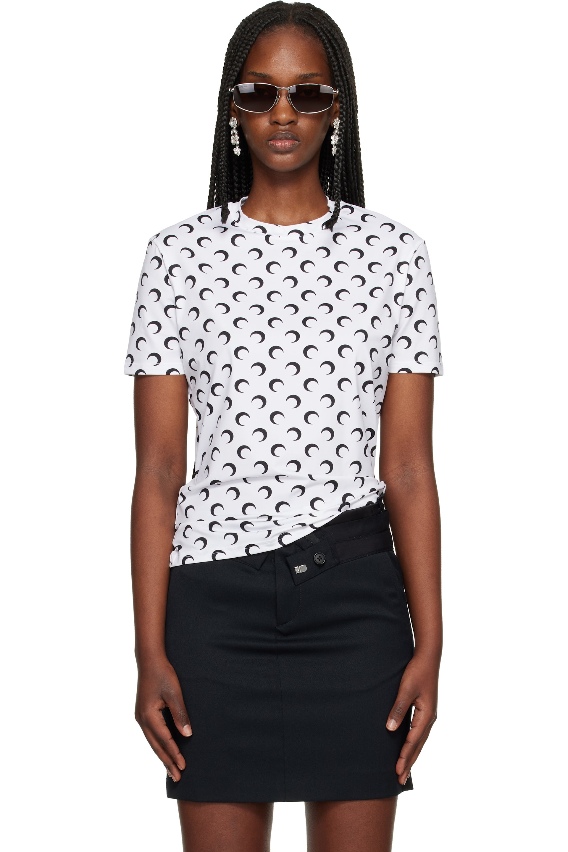 Marine Serre - White Moon Printed Jersey Short Sleeves Crewneck T-shirt